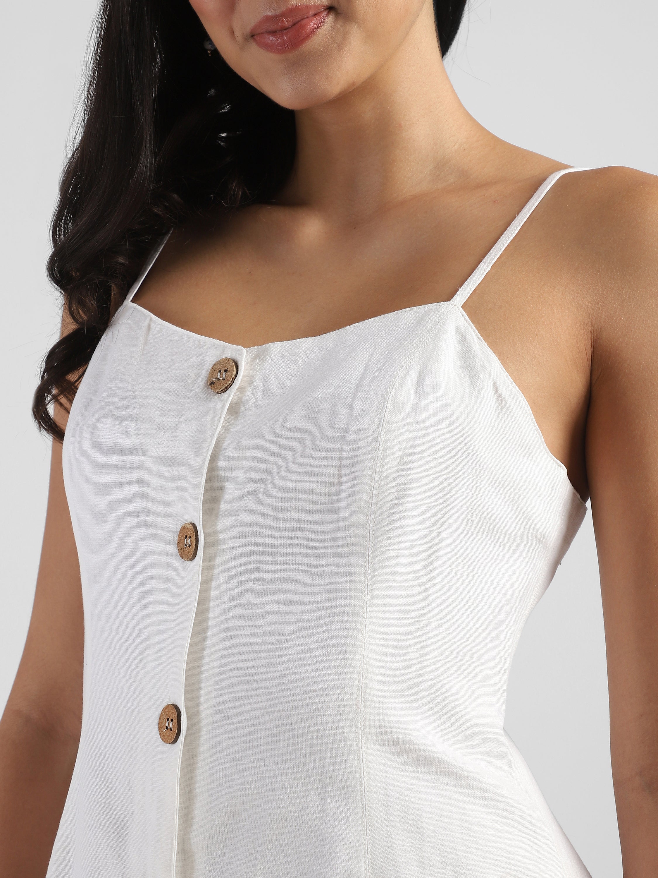 Women White A-Line Dress with strapped back