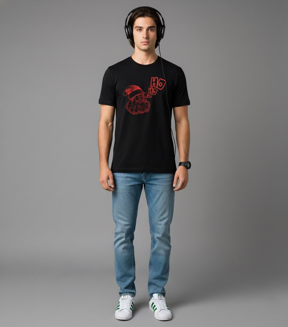 Men Printed Black Cotton Tshirt