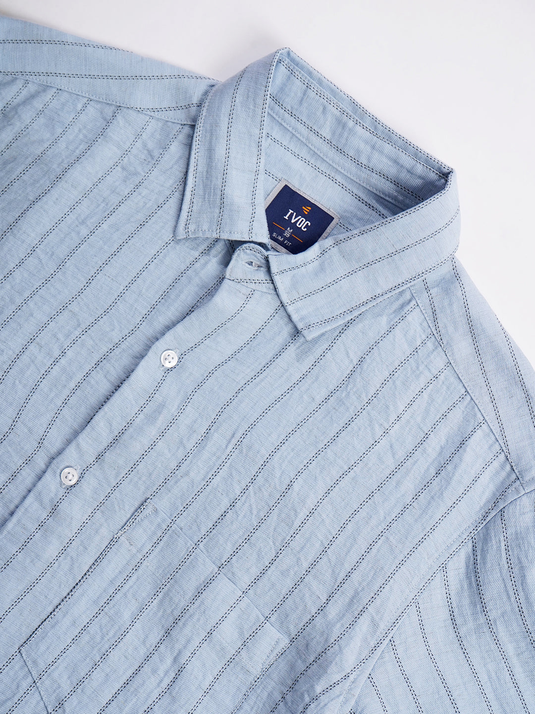 Men Blue Striped Single Pocket Shirt