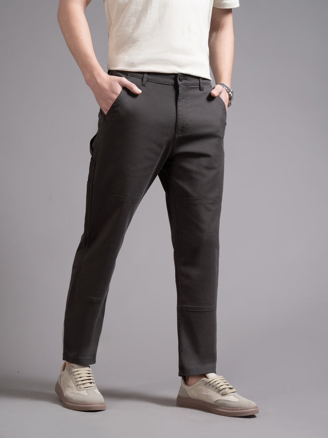 Men Charcoal Straight Fit Cargo Trouser