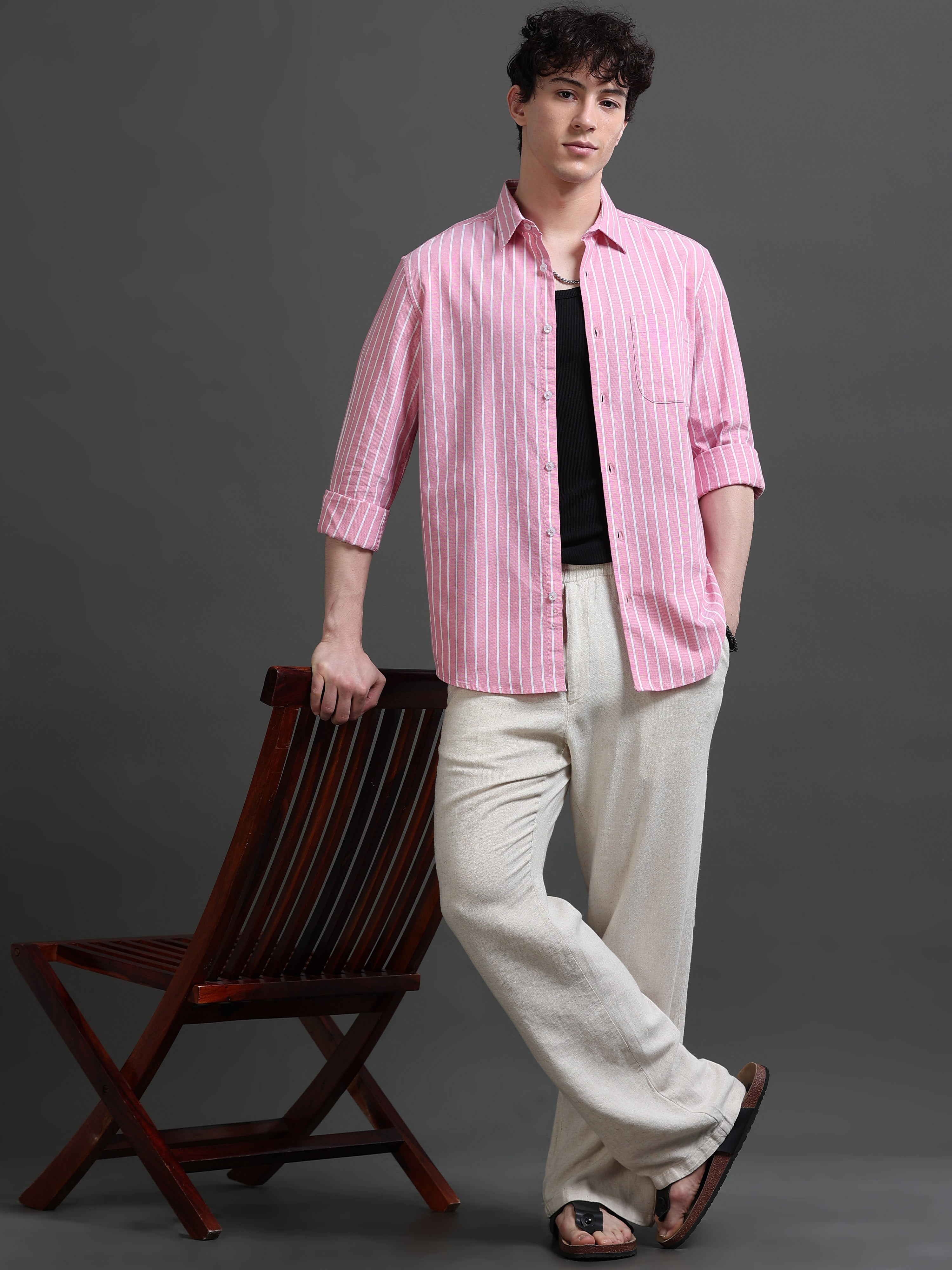 Men Pink Striped Shirt