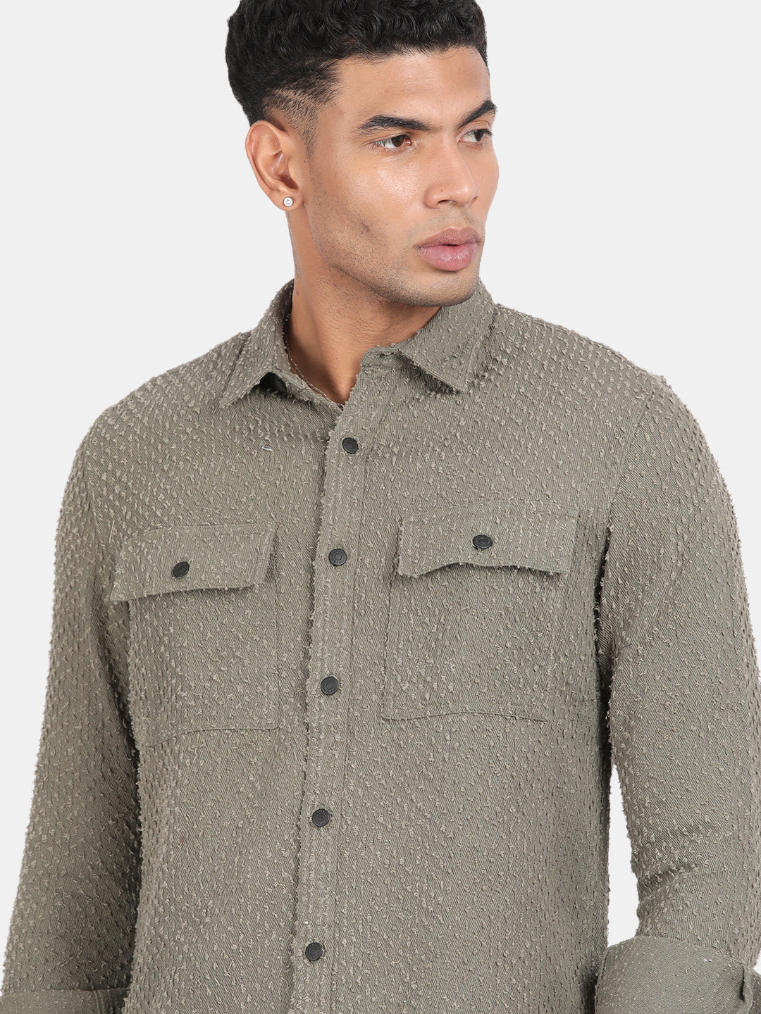 Men Green Slim Fit Spread Collar Full Sleeve Casual Shirt