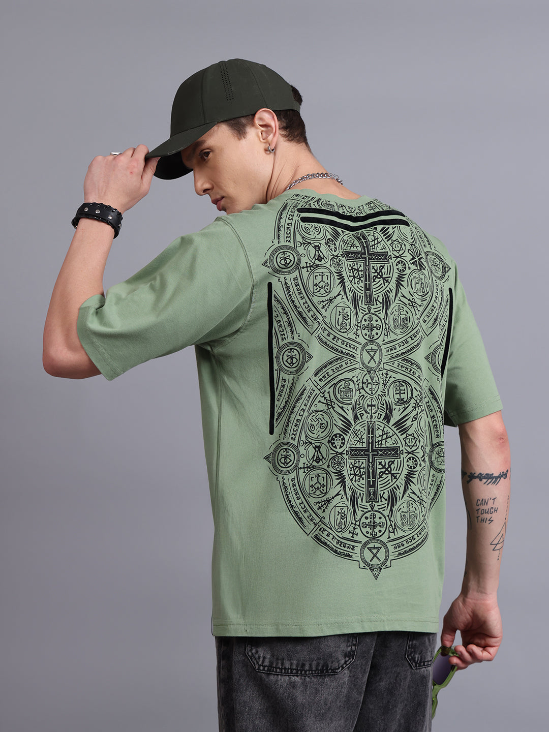 Men Olive Cotton Oversized T-Shirt
