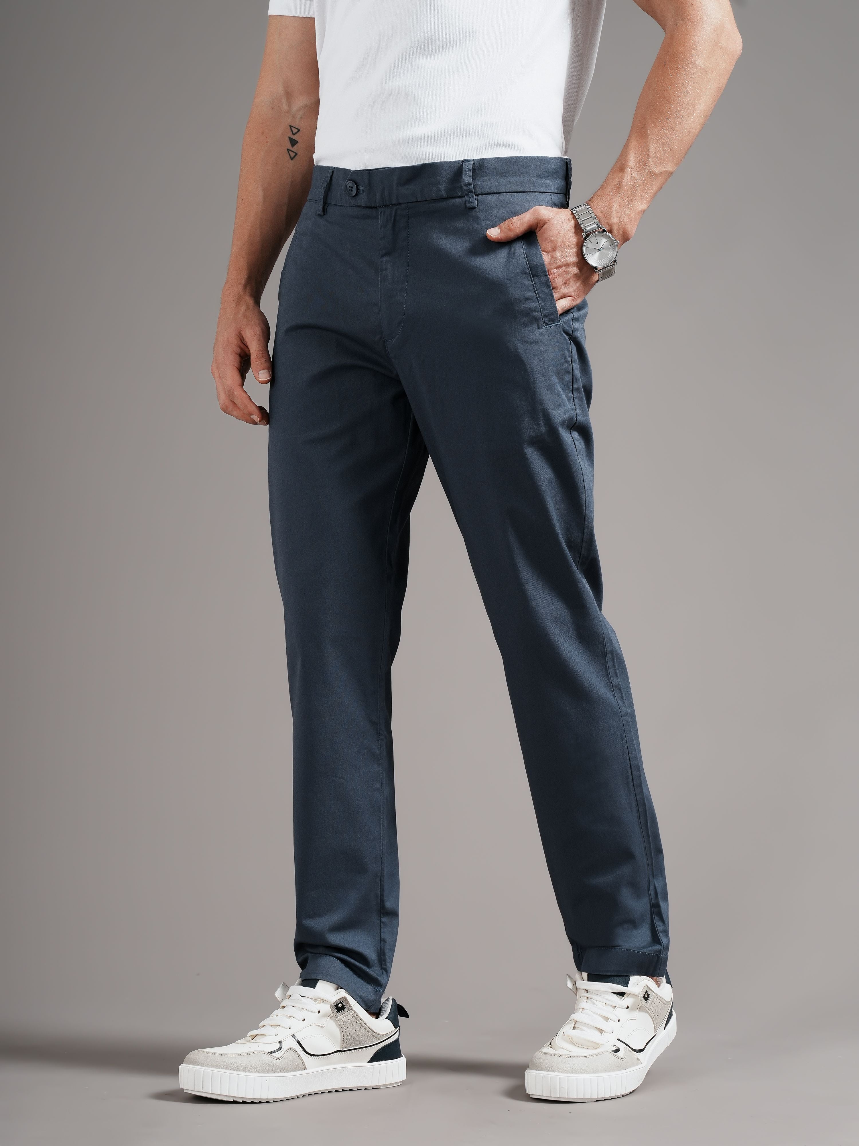 Men Blue Tailored Fit Trousers