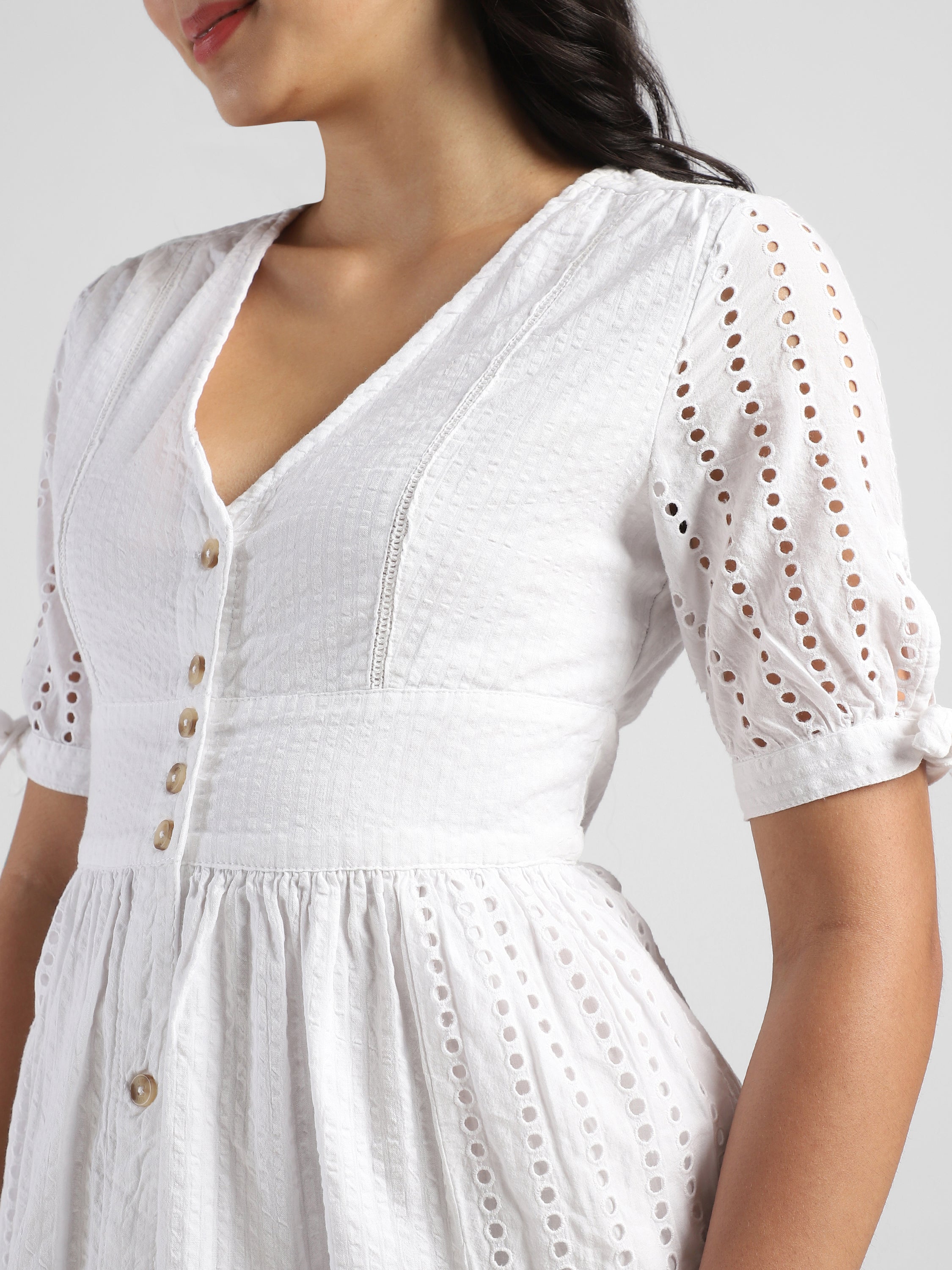 Women White Shiffli Midi Dress