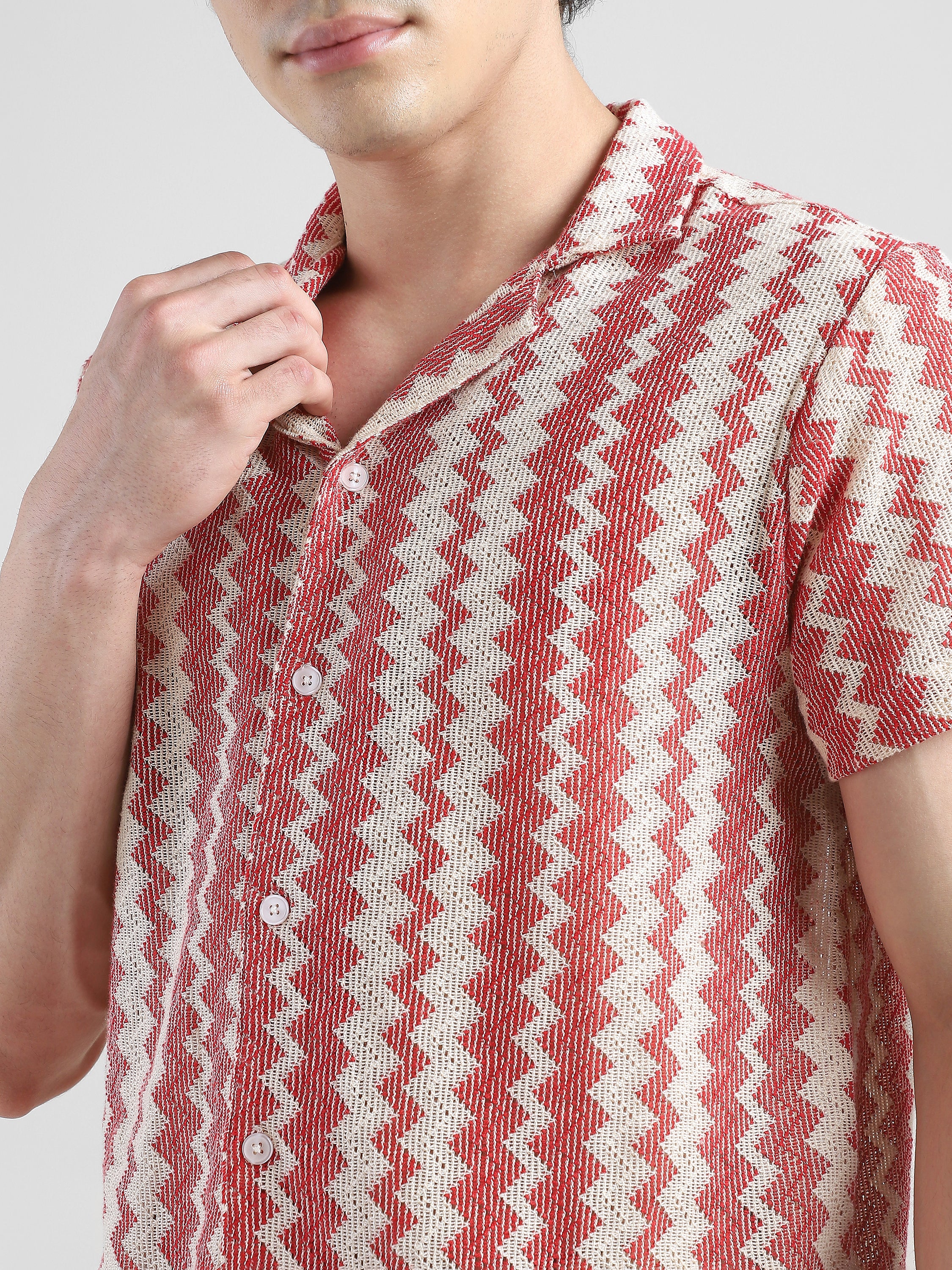 Men Lace See through Pink Casual Shirt