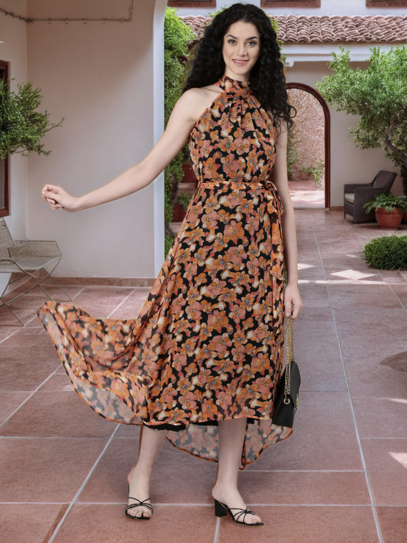 Women Floral Woven Maxi Chiffon Dress