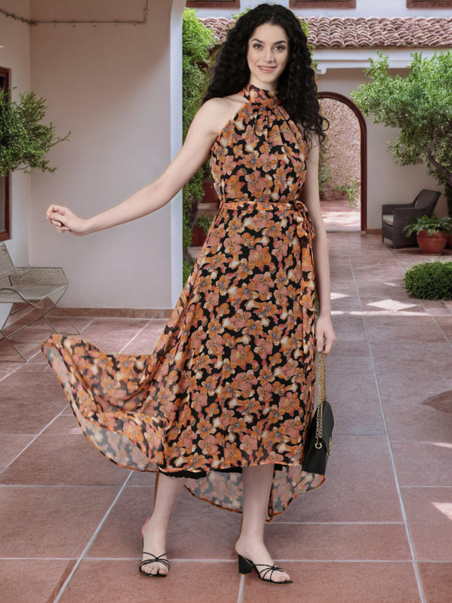 Women Floral Woven Maxi Chiffon Dress