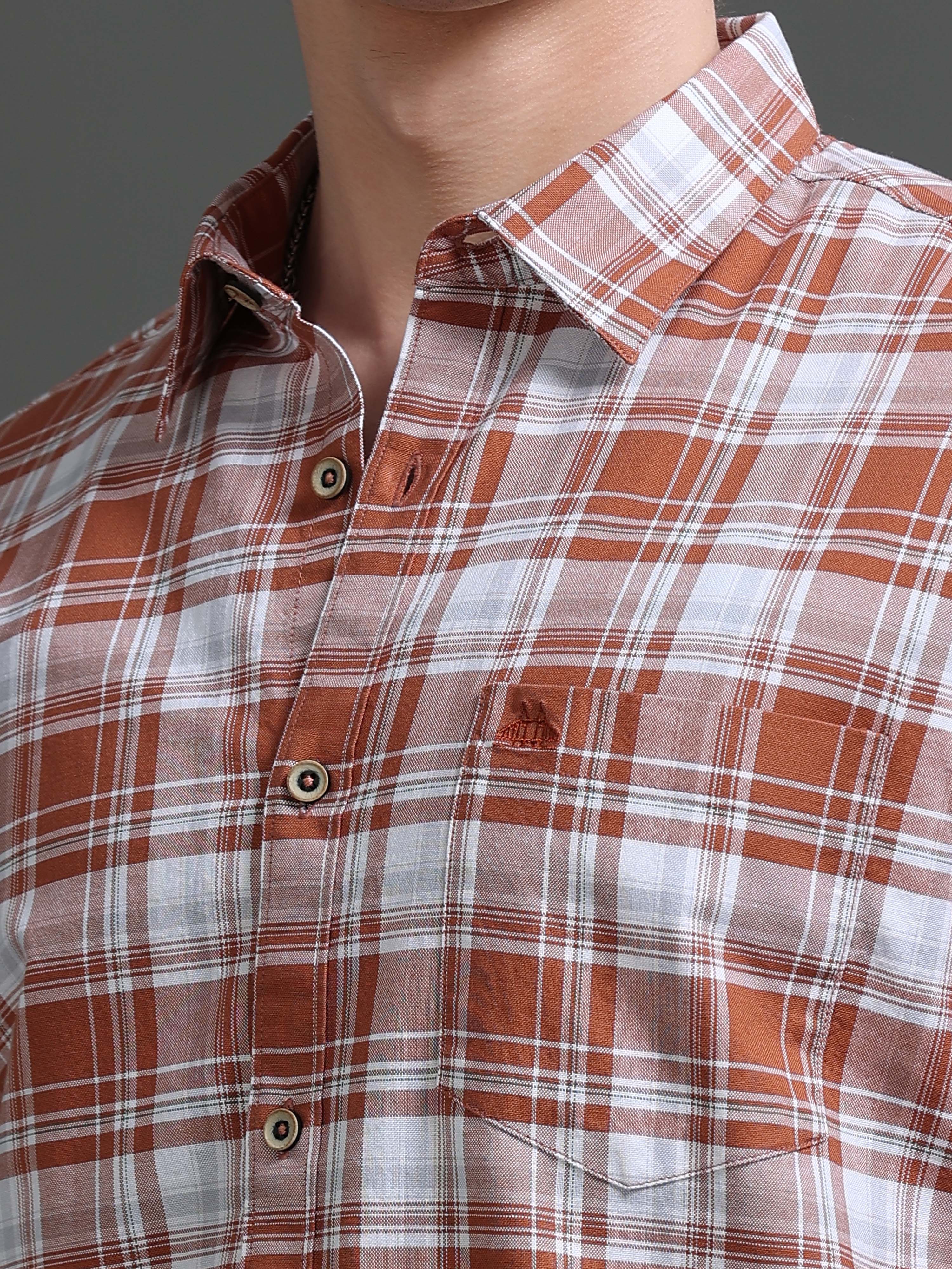 Men Brown Check Shirt