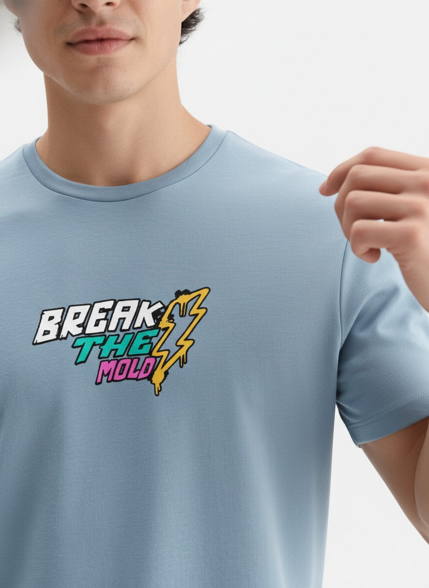 Men Cotton Ice Blue T-Shirt