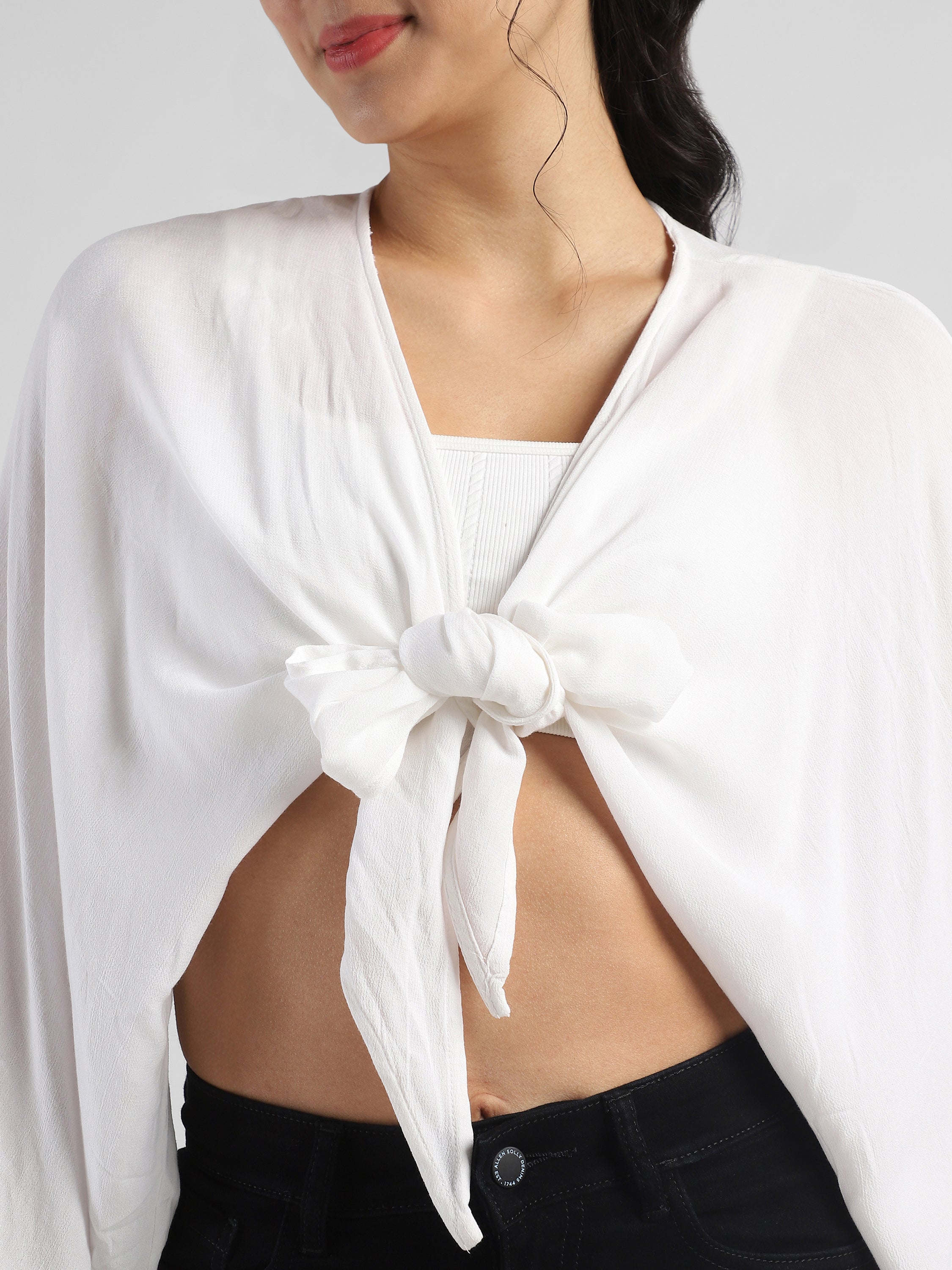 Women White Front Tie Crop Top