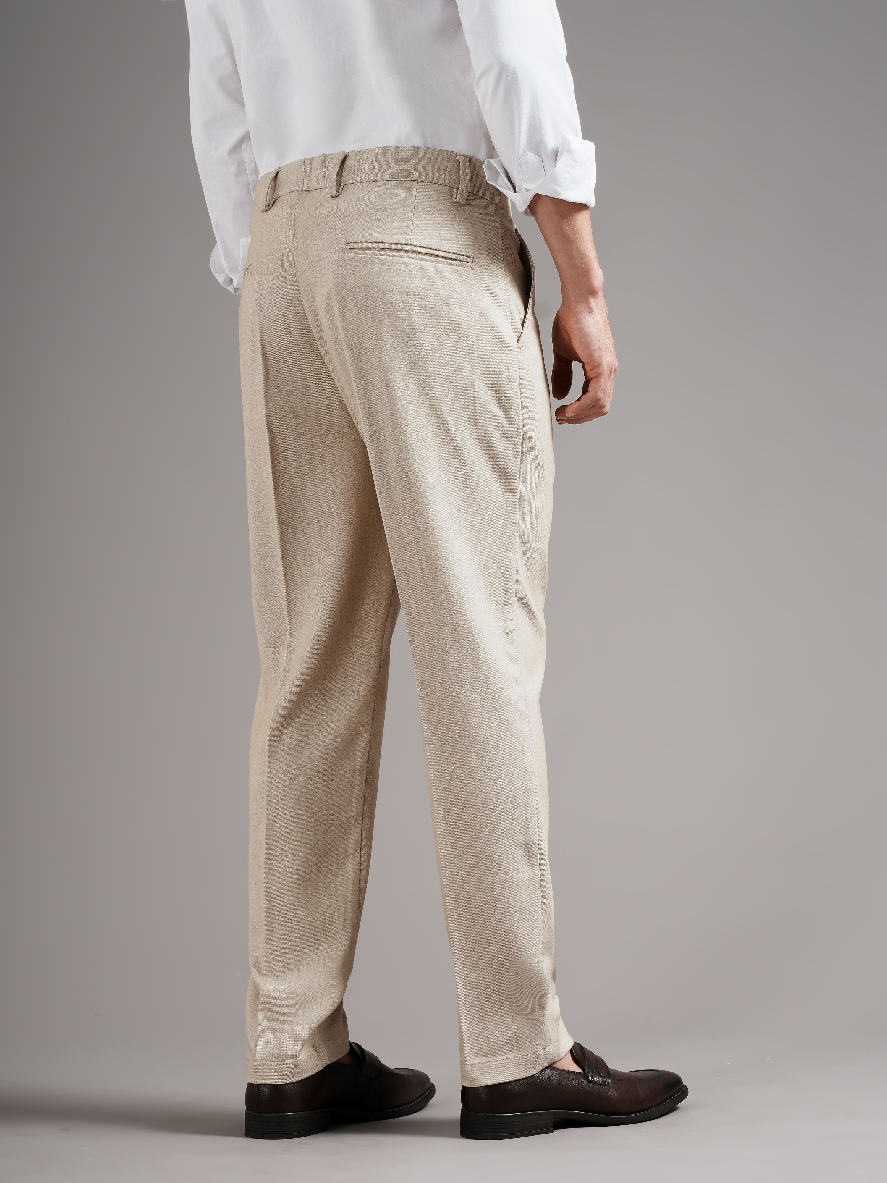 Men Beige Straight Fit Trousers