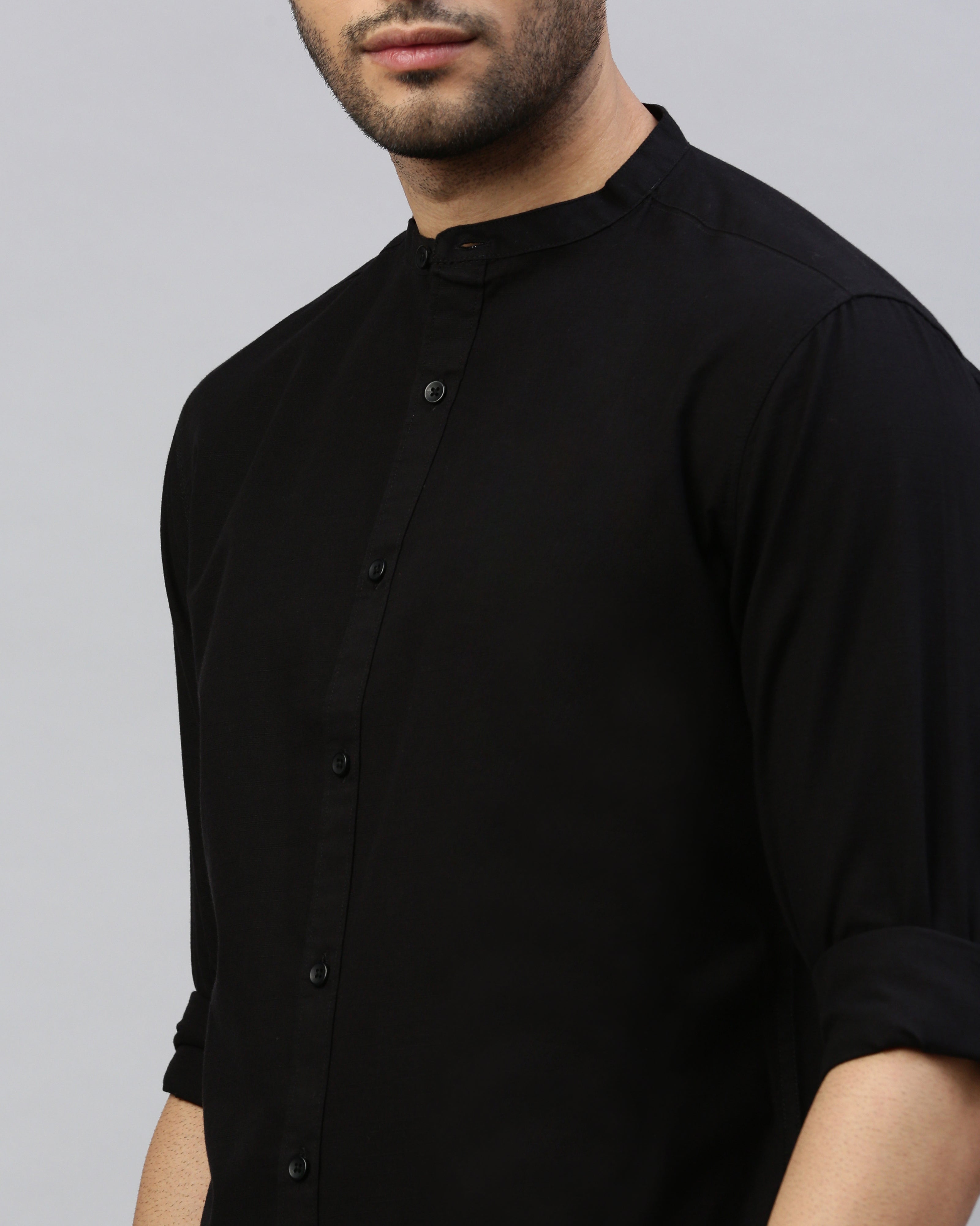 Men Black Cotton Slim Shirt