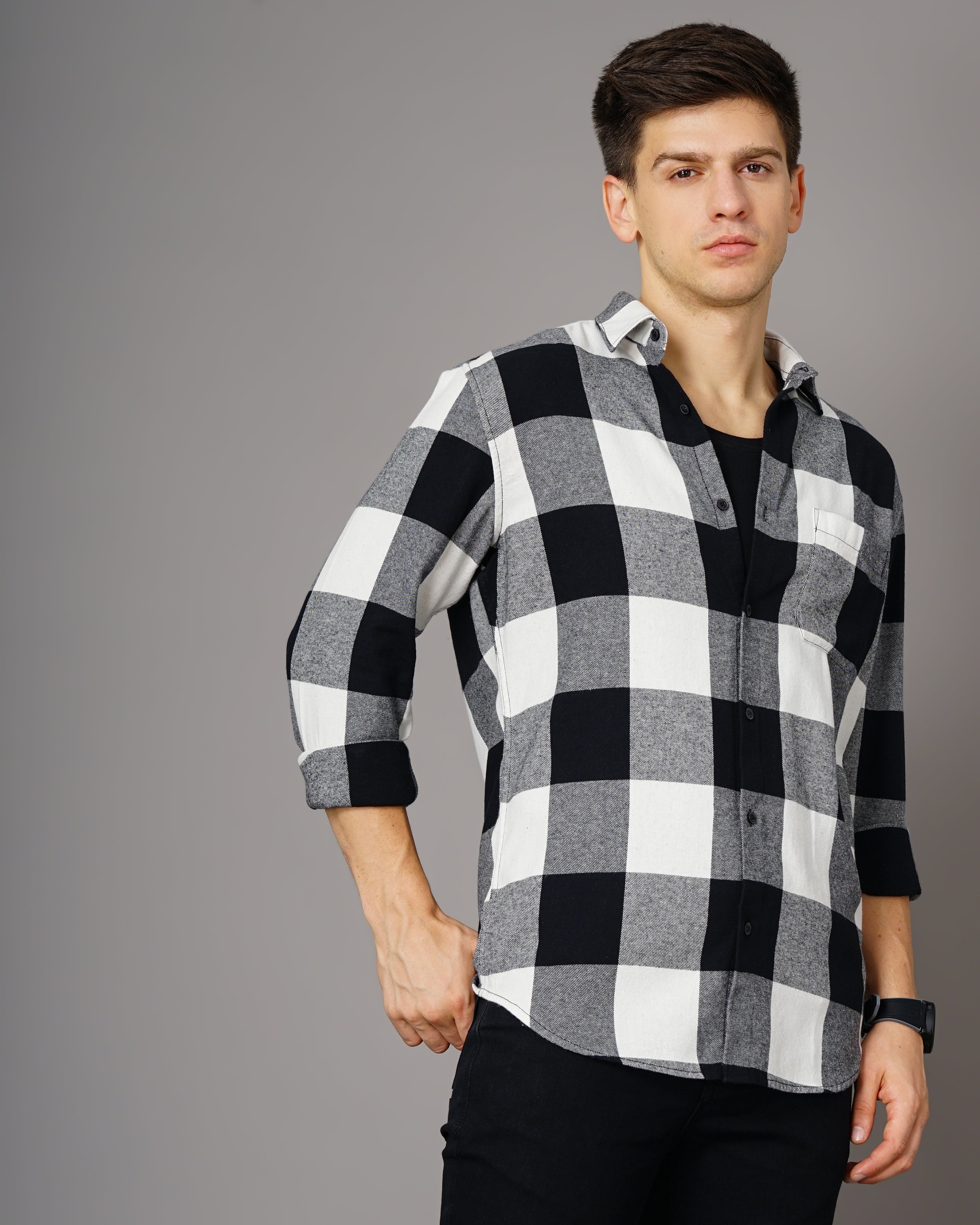 Men Black Cotton Slim Shirt