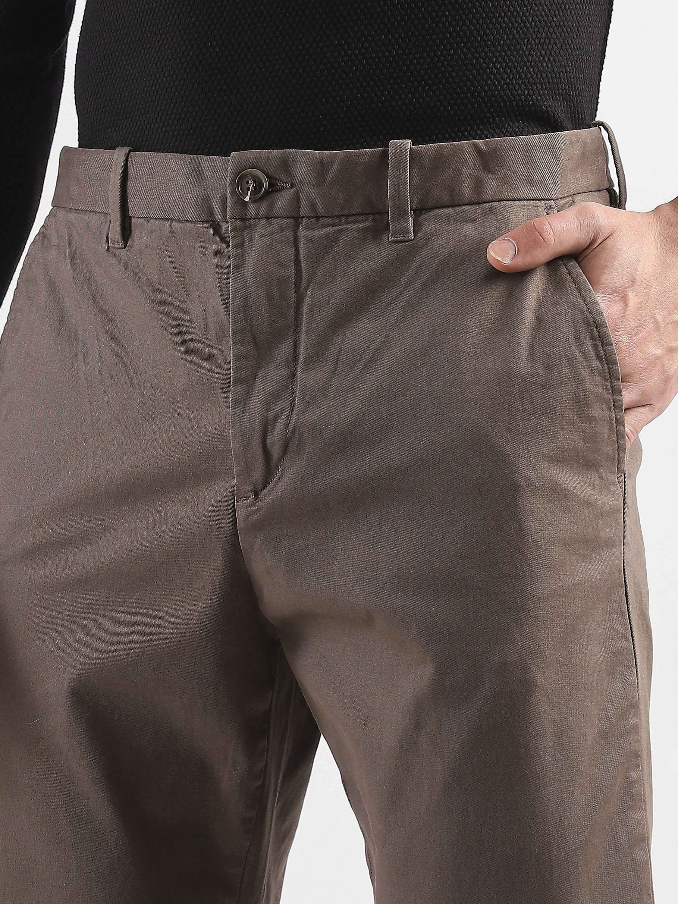 Men Brown Mid Rise Formal Trousers