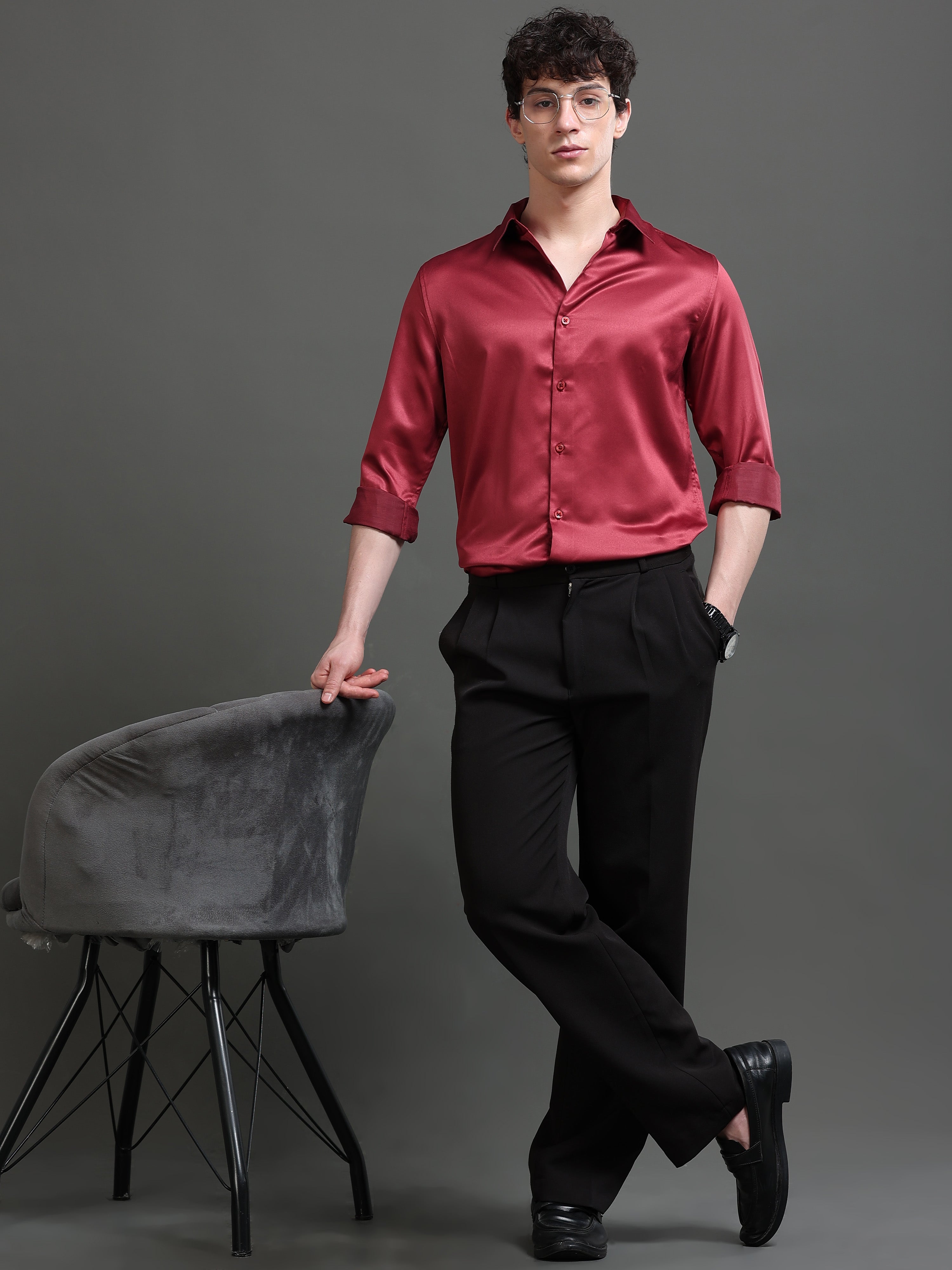 Men Red Solid Shirt