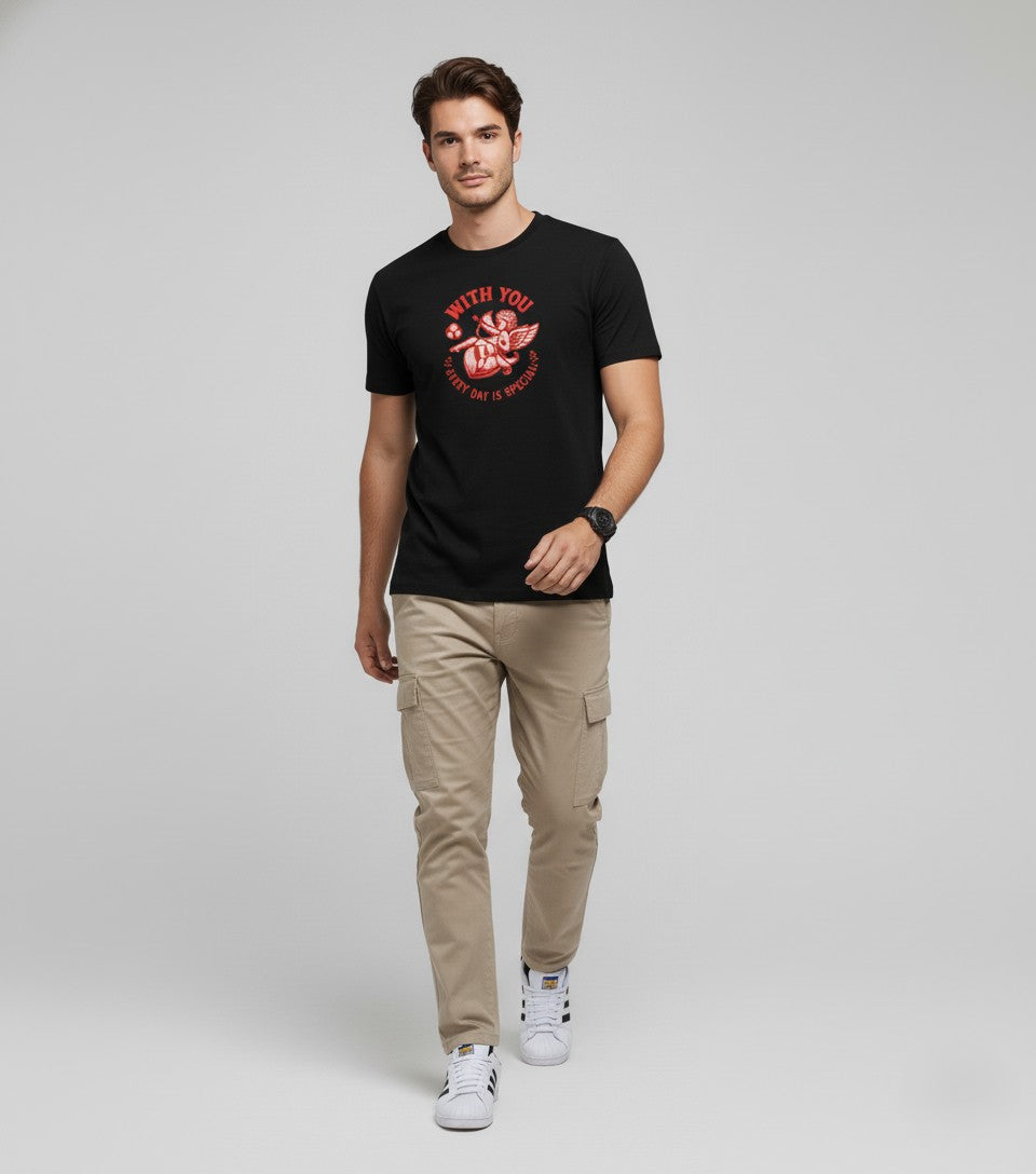 Men Printed Black Cotton Tshirt