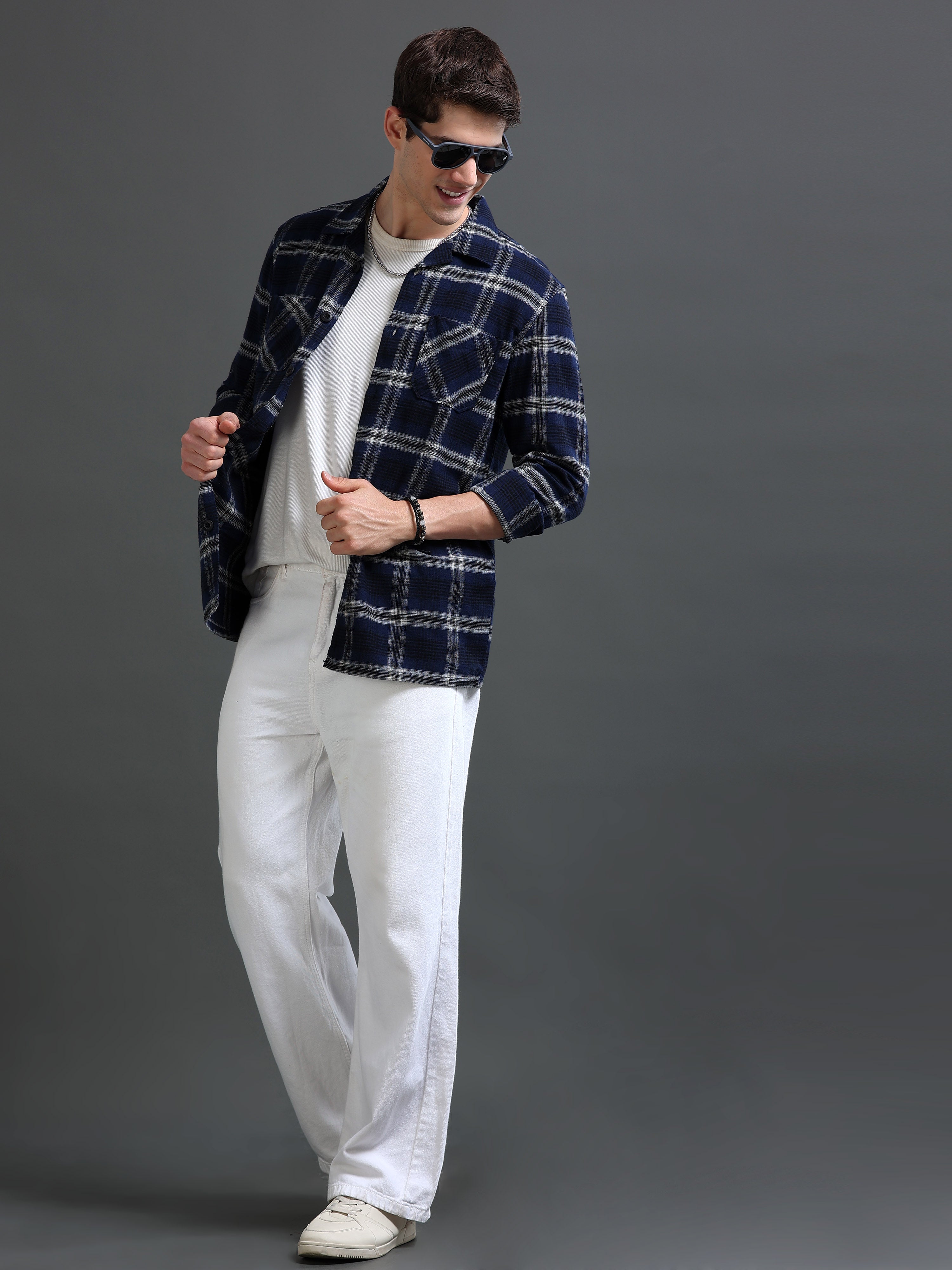 Men Navy Flannel Checked Shirt