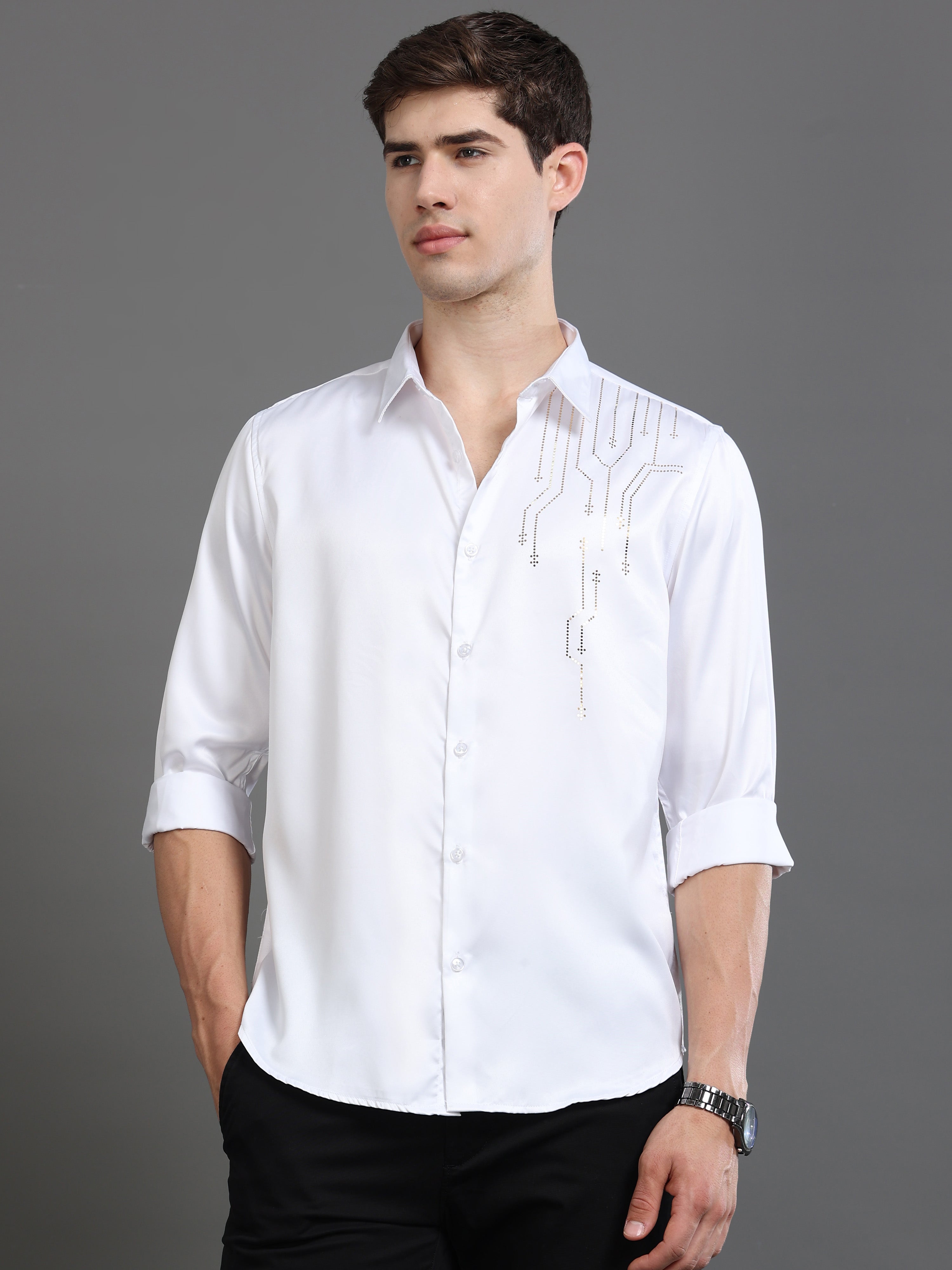 Men White Printed Shirt