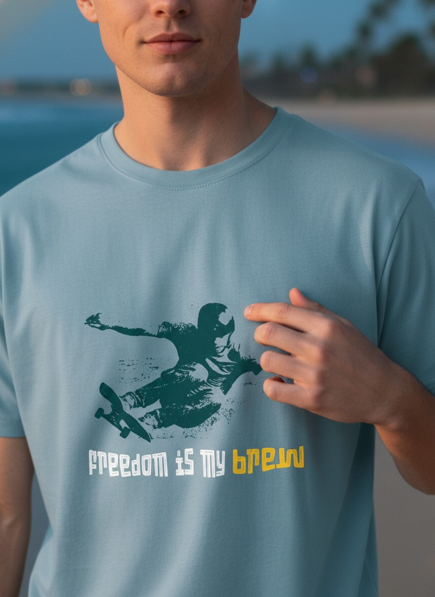 Men Cotton Ice Blue T-Shirt