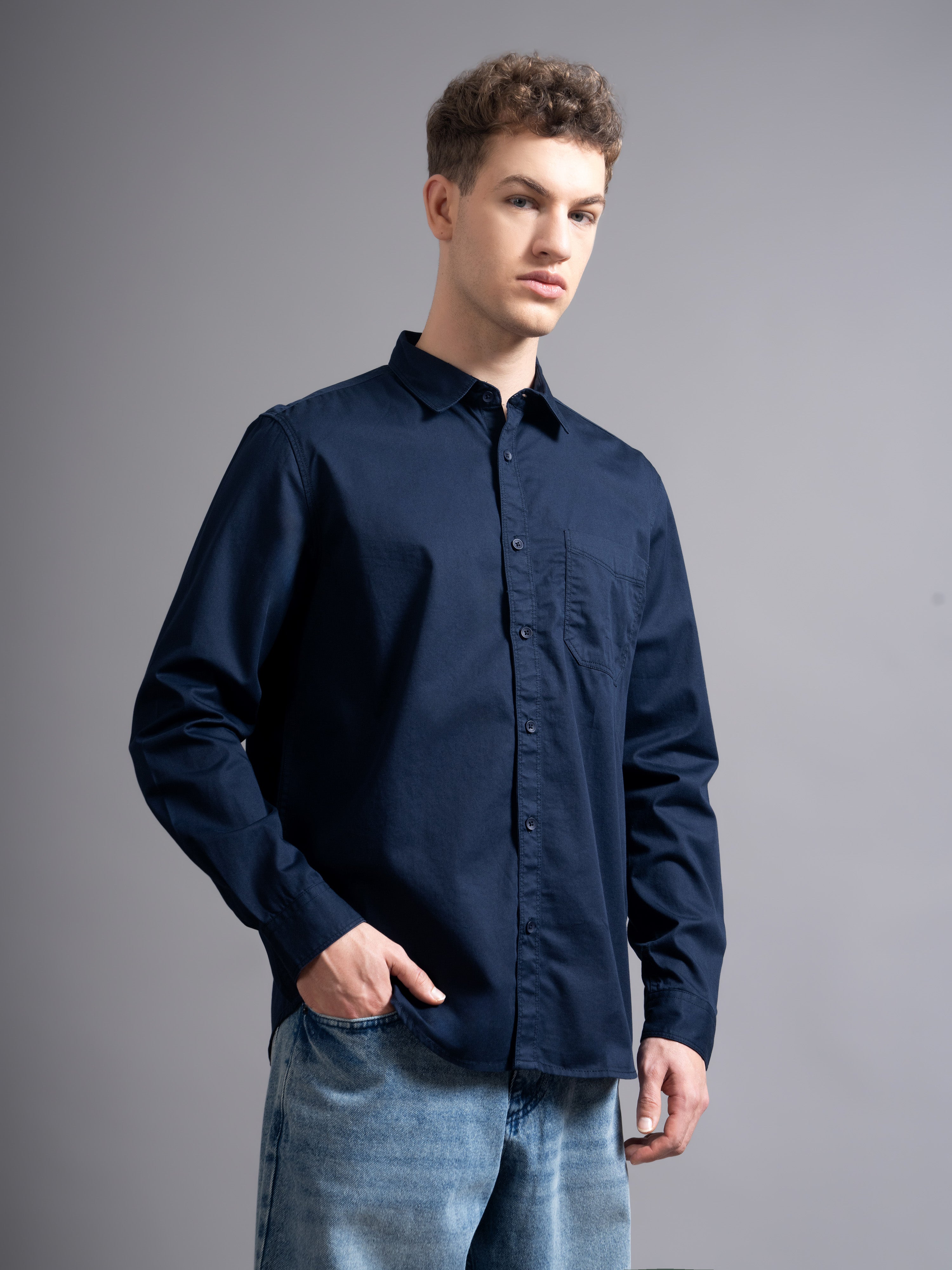 Men Navy Blue Twill Shirt