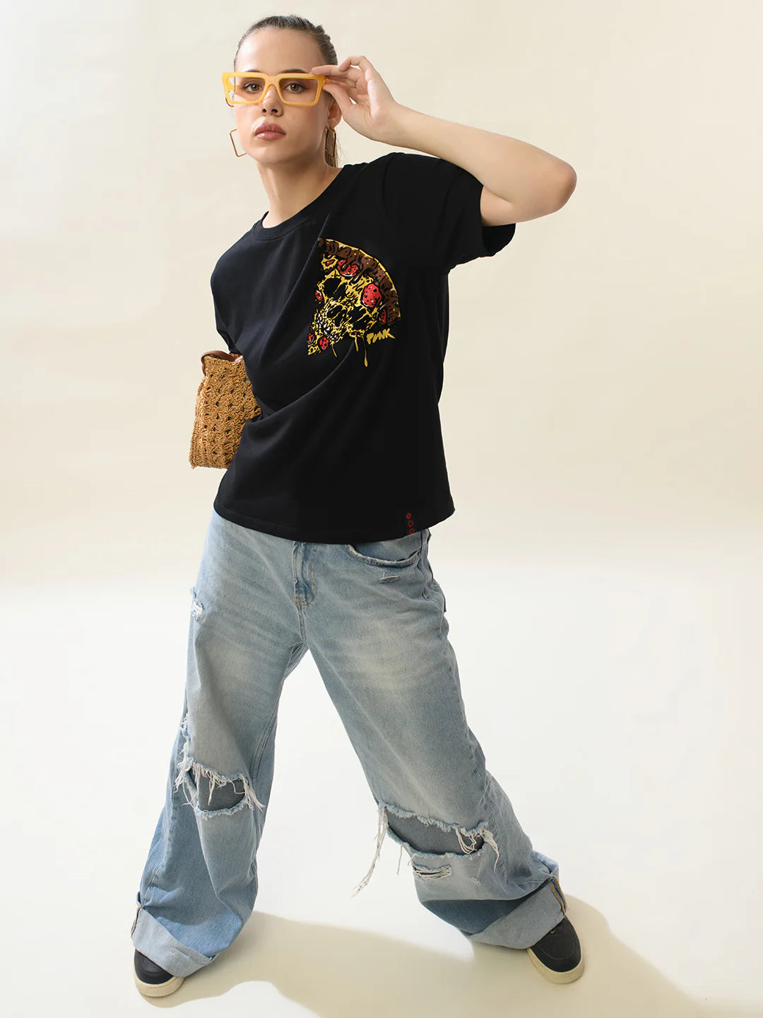 Women Black Cotton Relaxed T-Shirt