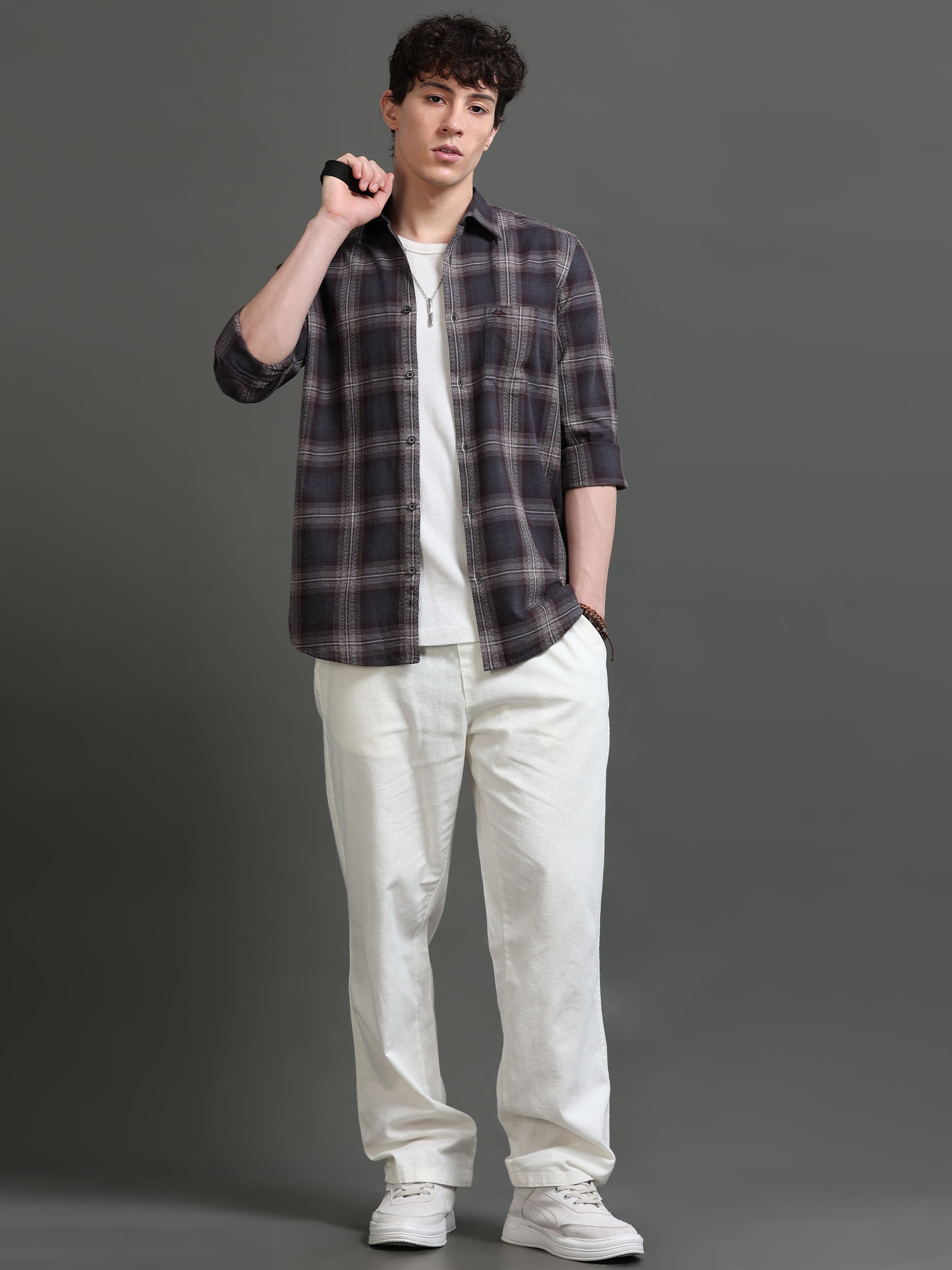 Men Brown Checked Shirt