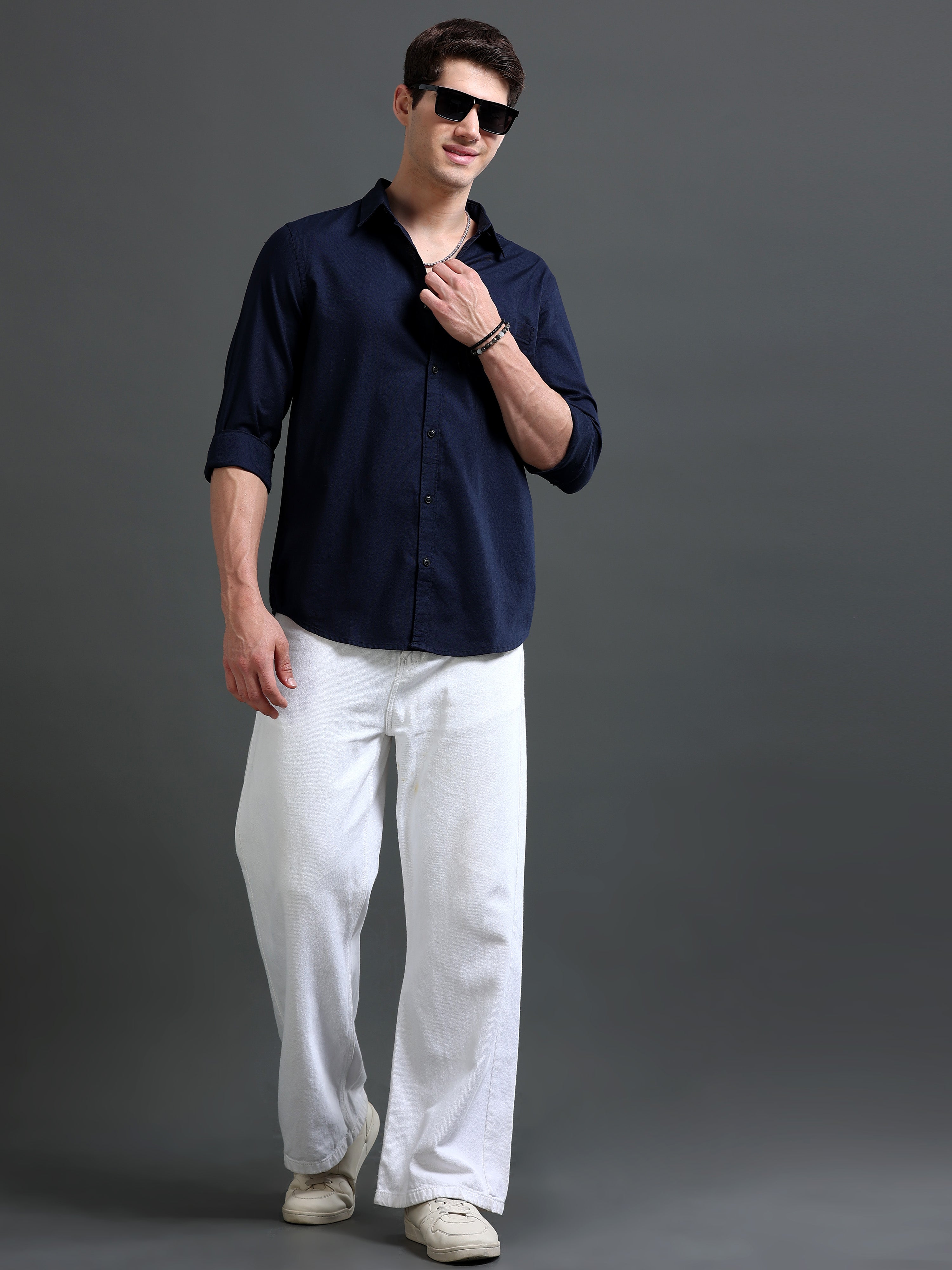 Men Navy Dobby Shirt
