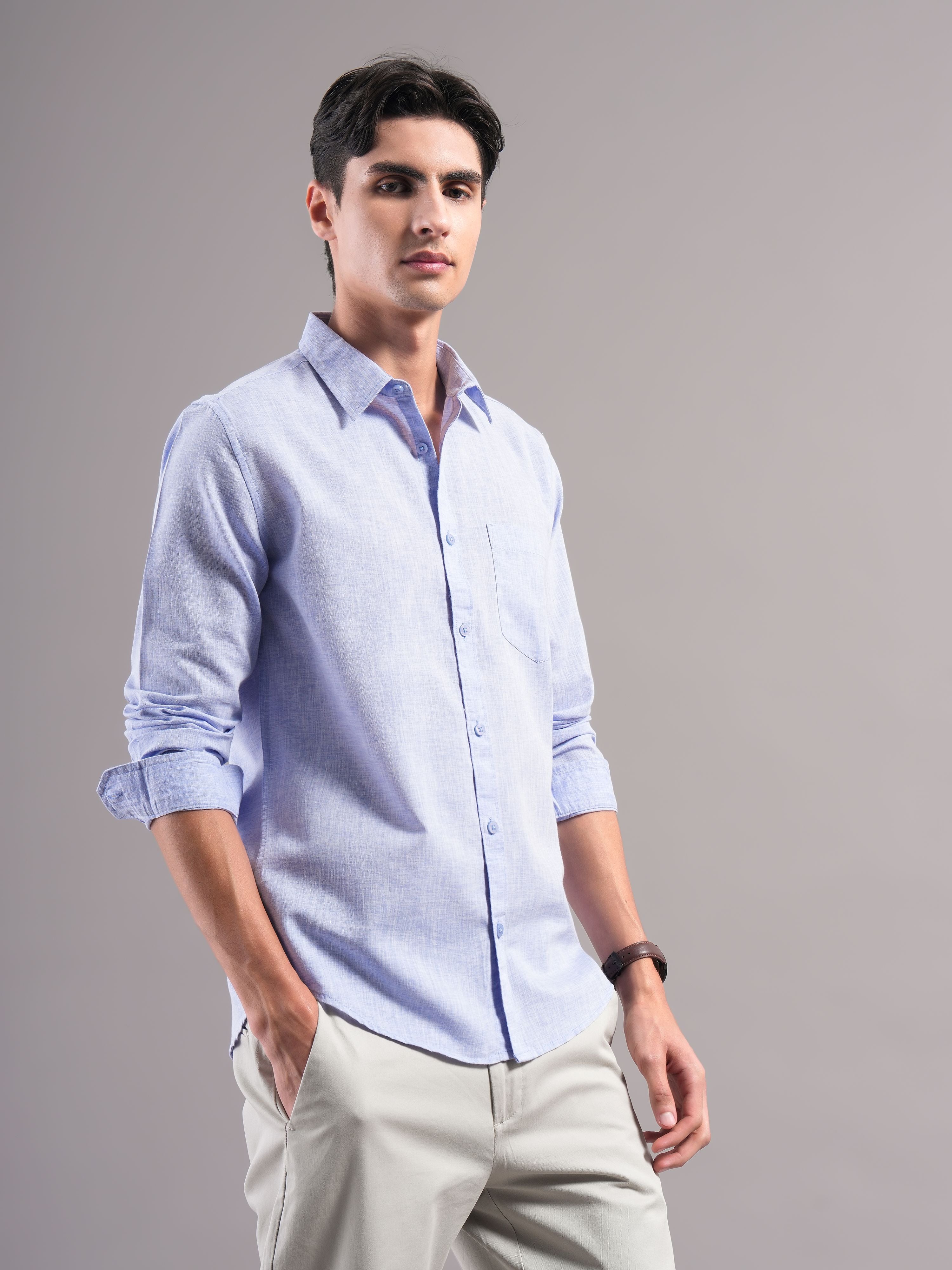 Men Blue Solid Casual Shirt