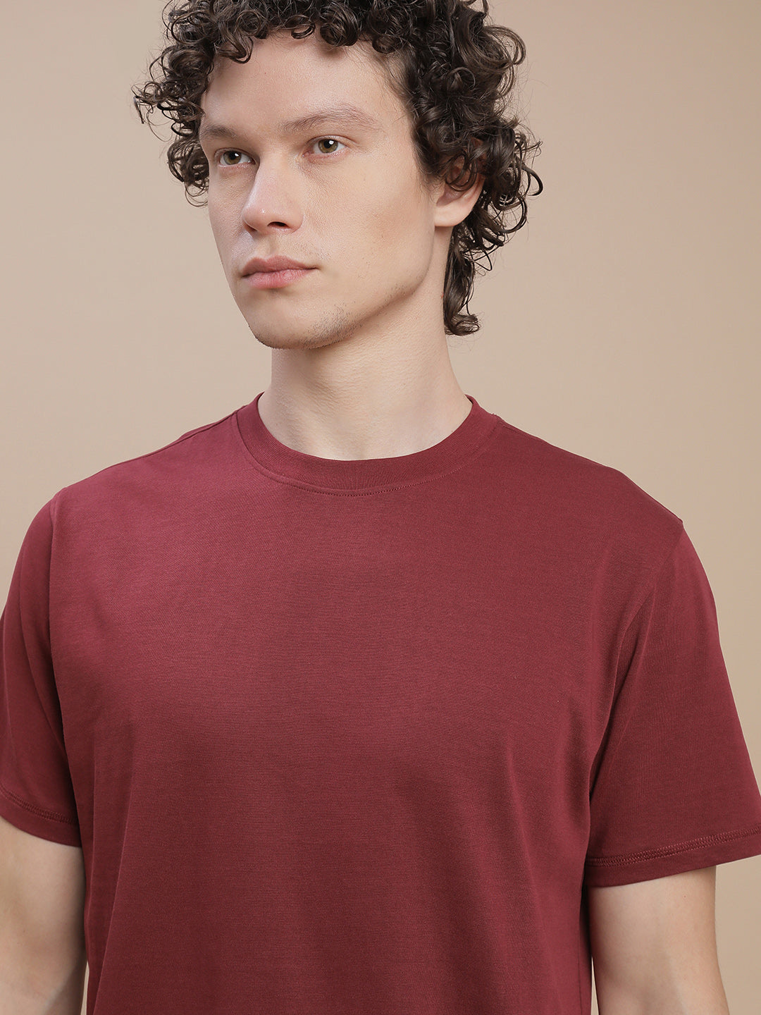 Men Burgundy Crew Neck T-Shirt