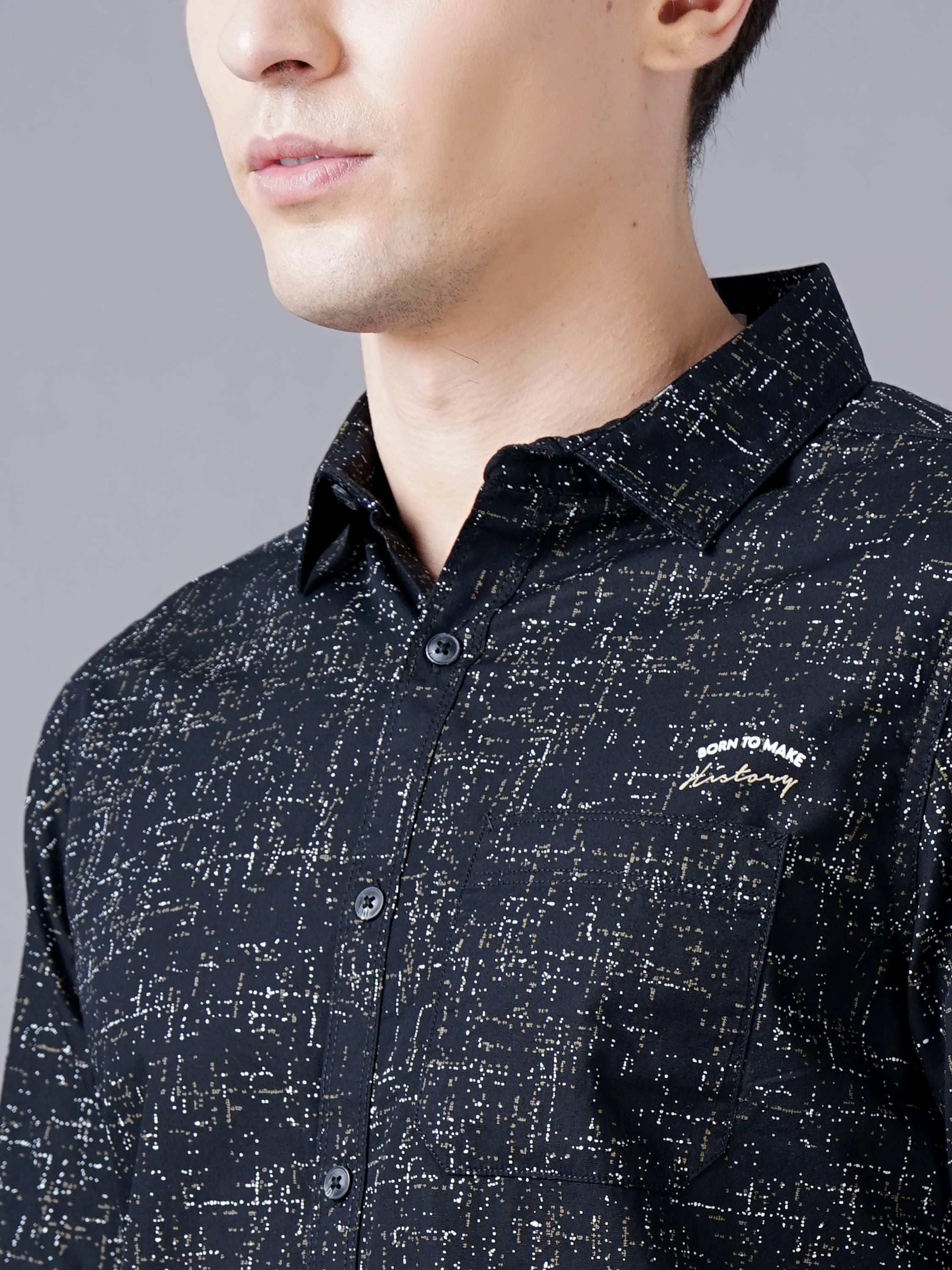 Men Black Cotton Slim Shirt