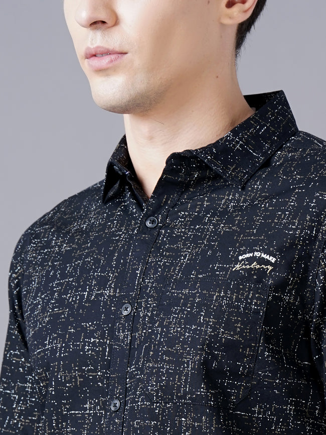 Men Black Cotton Slim Shirt