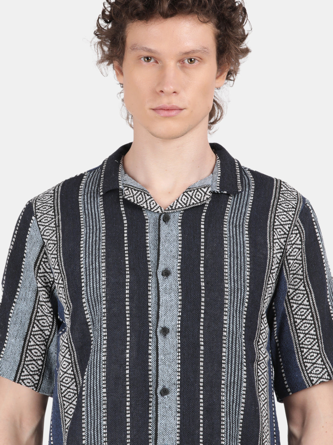 Men Black Slim Fit Spread Collar Half Sleeve Casual Shirt
