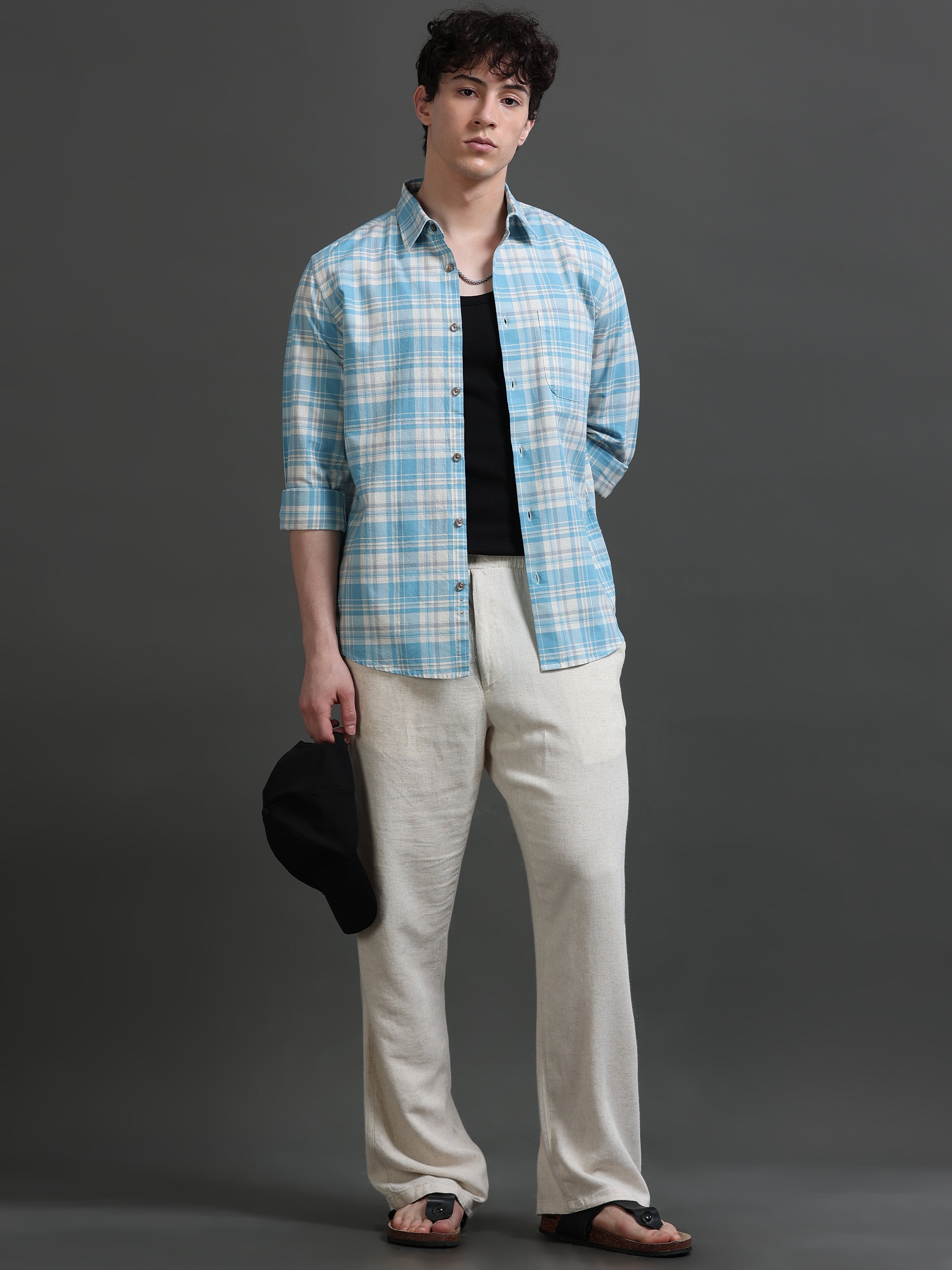 Men Blue Check Shirt