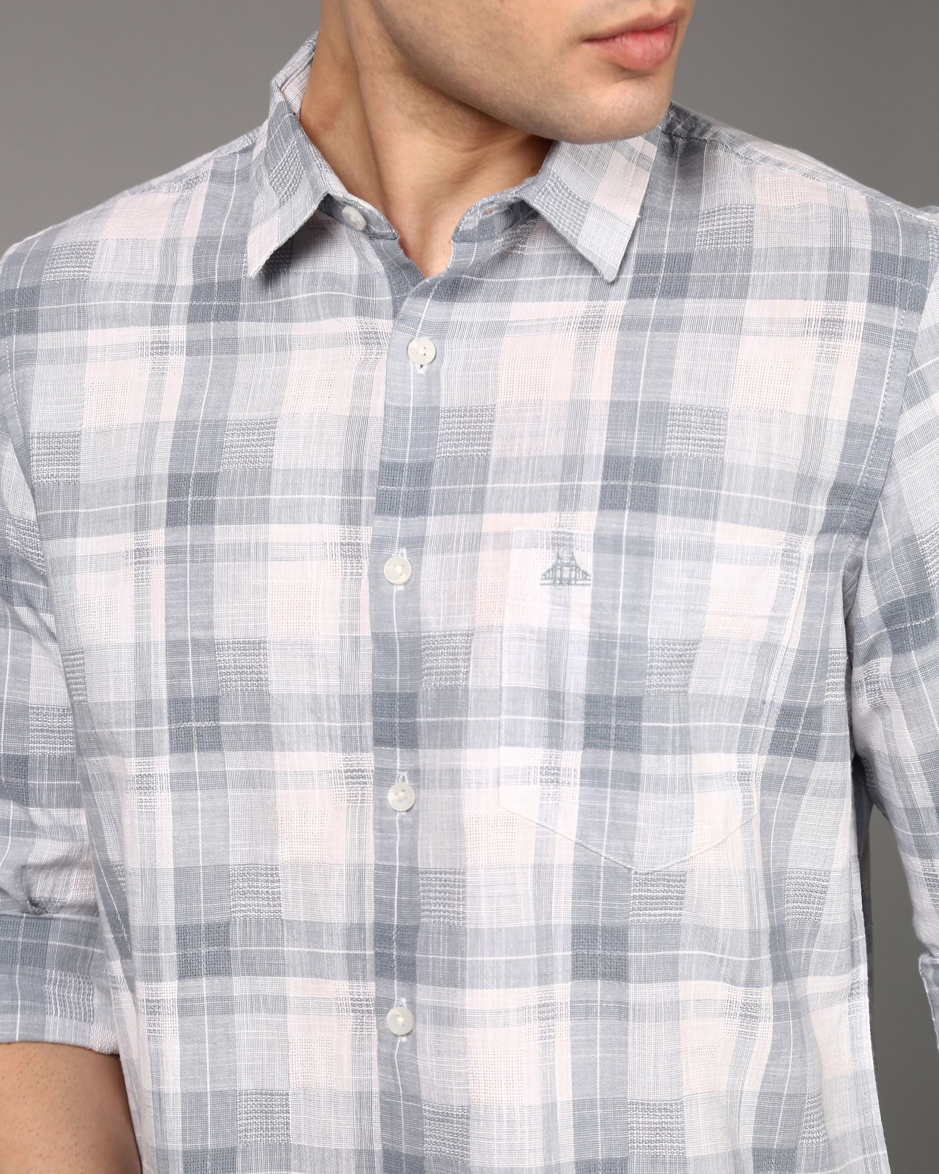 Men Grey Checked Shirt