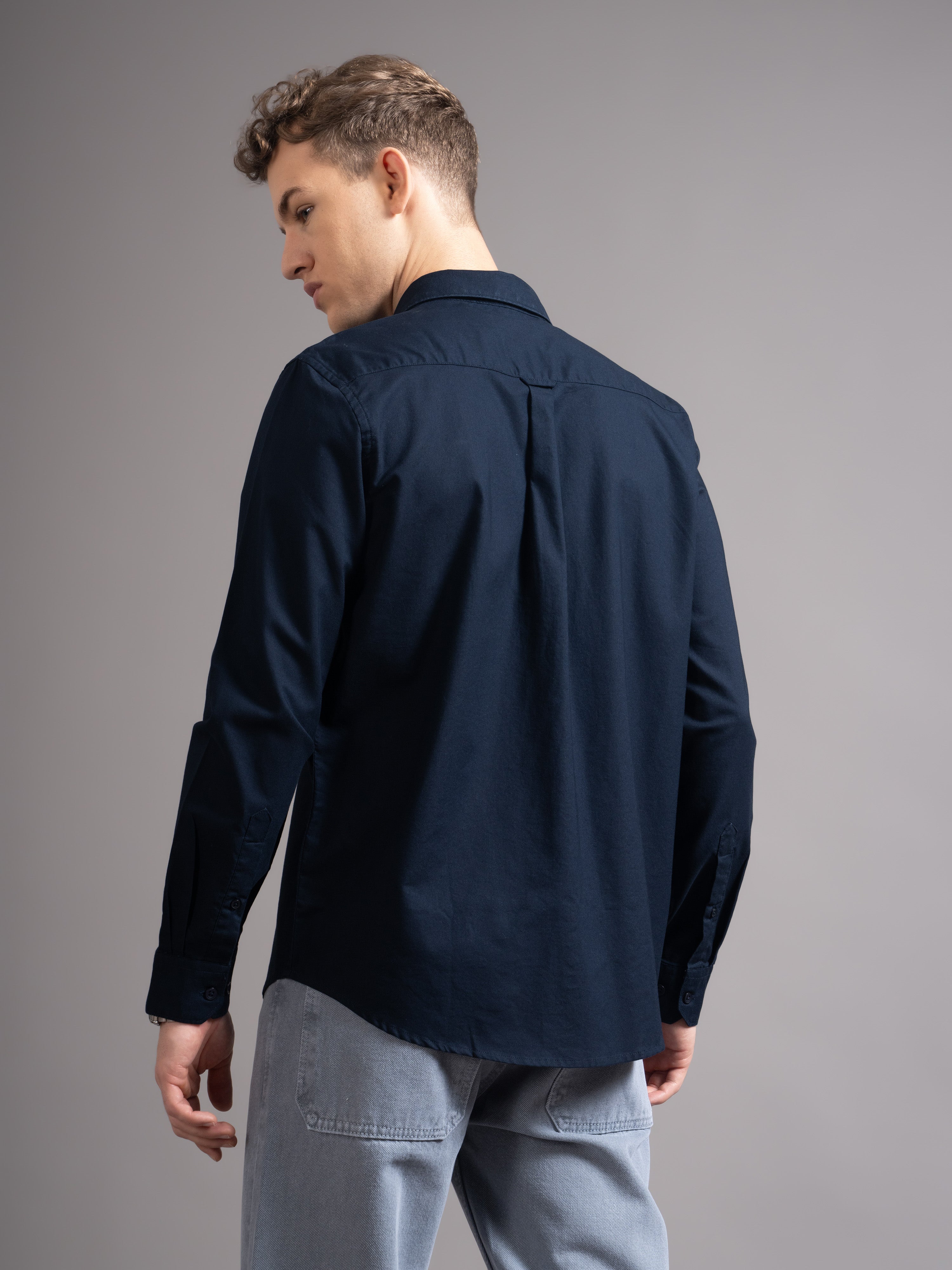 Men Navy Blue Casual Shirt