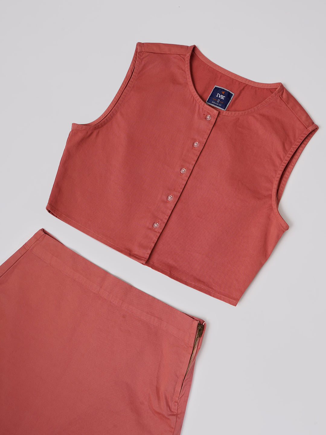 Women Pink Sleeve less top and Skirt Coord Set