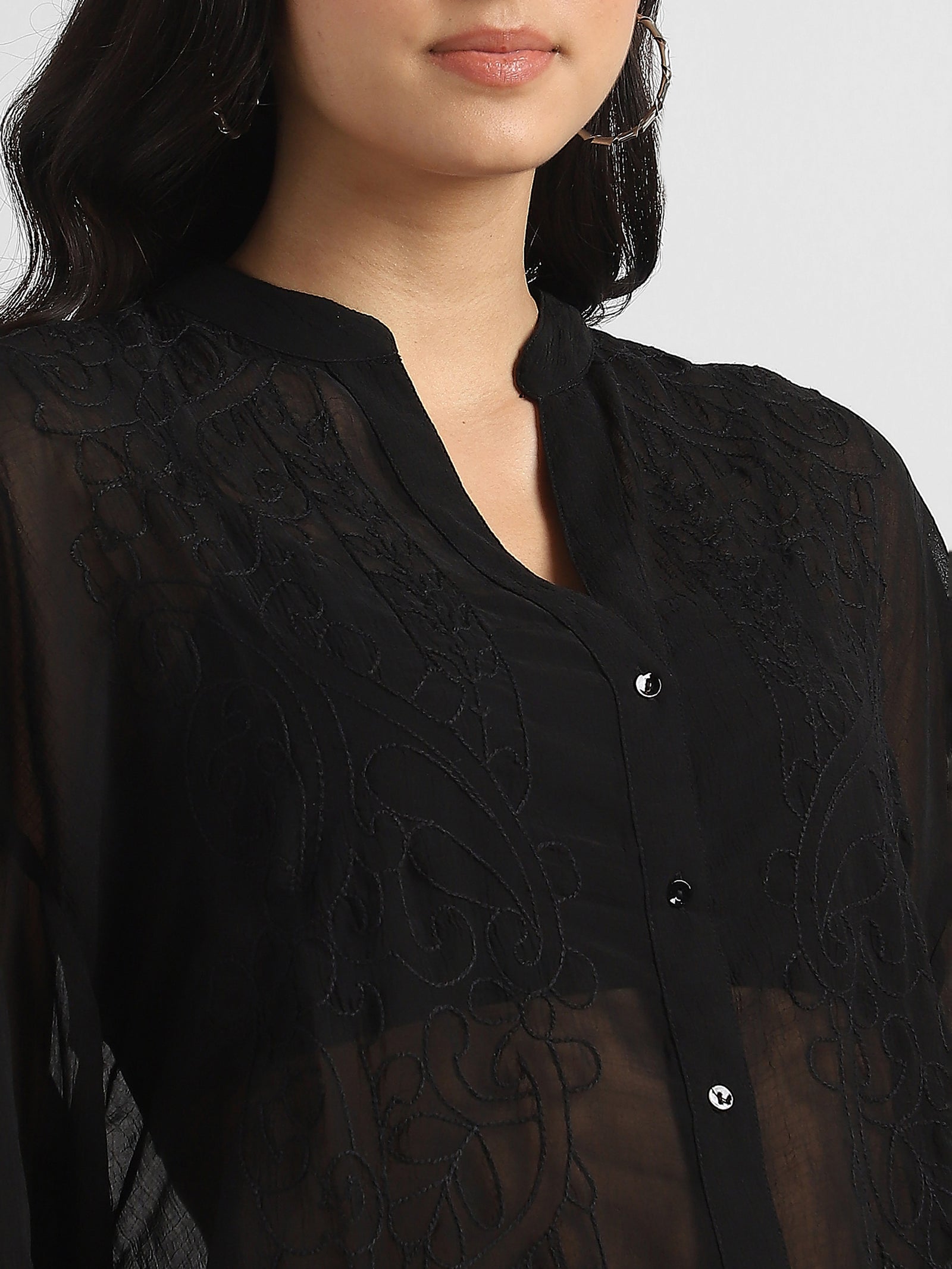 Women Black Embroidered Top