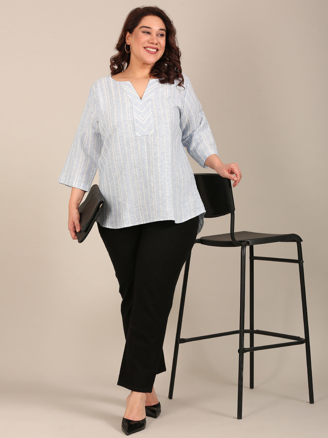 Women Classic Blue Striped Top