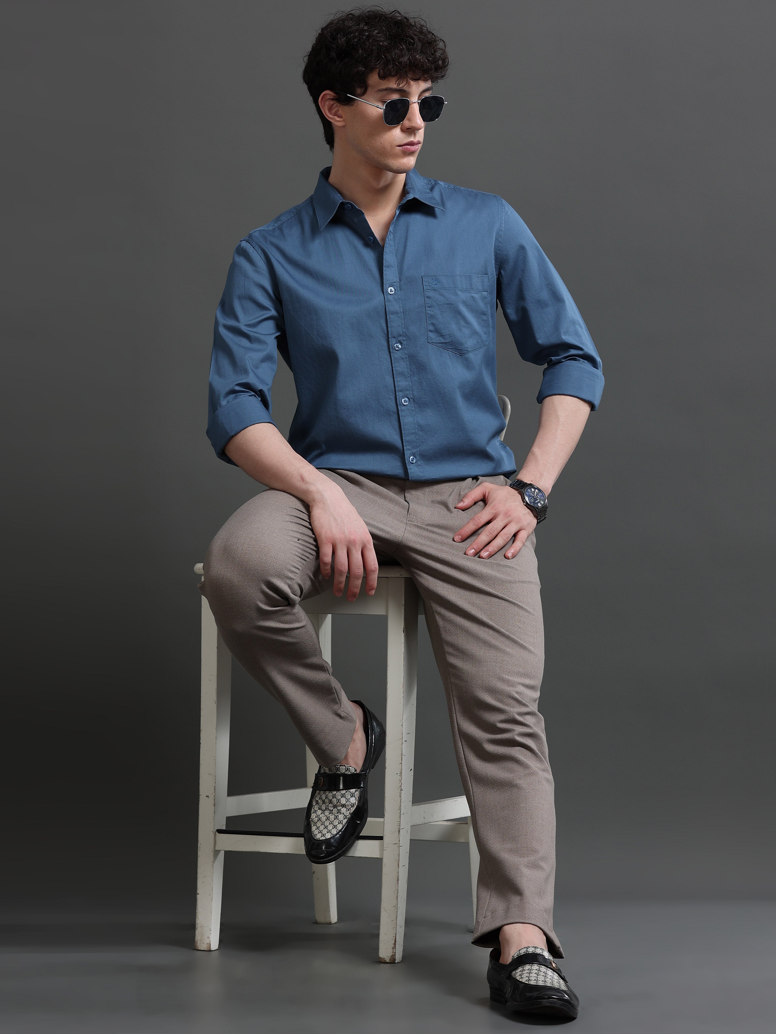 Men Teal Solid Shirt