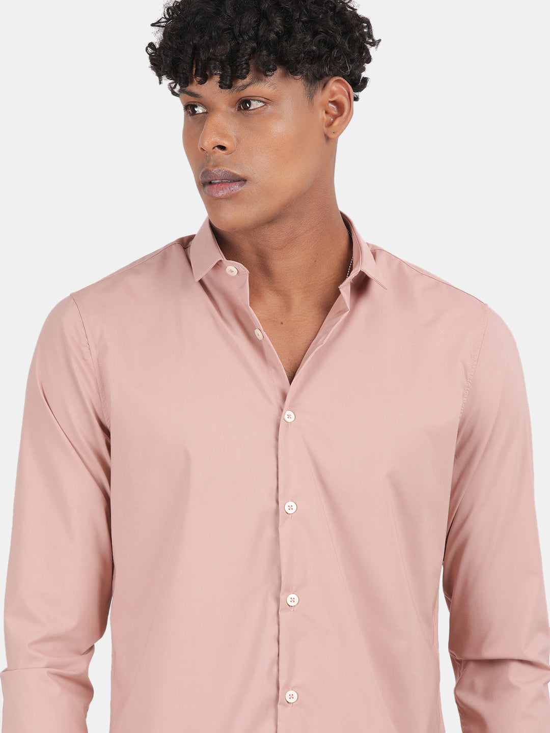 Men Beige Slim Fit Spread Collar Full Sleeve Casual Shirt