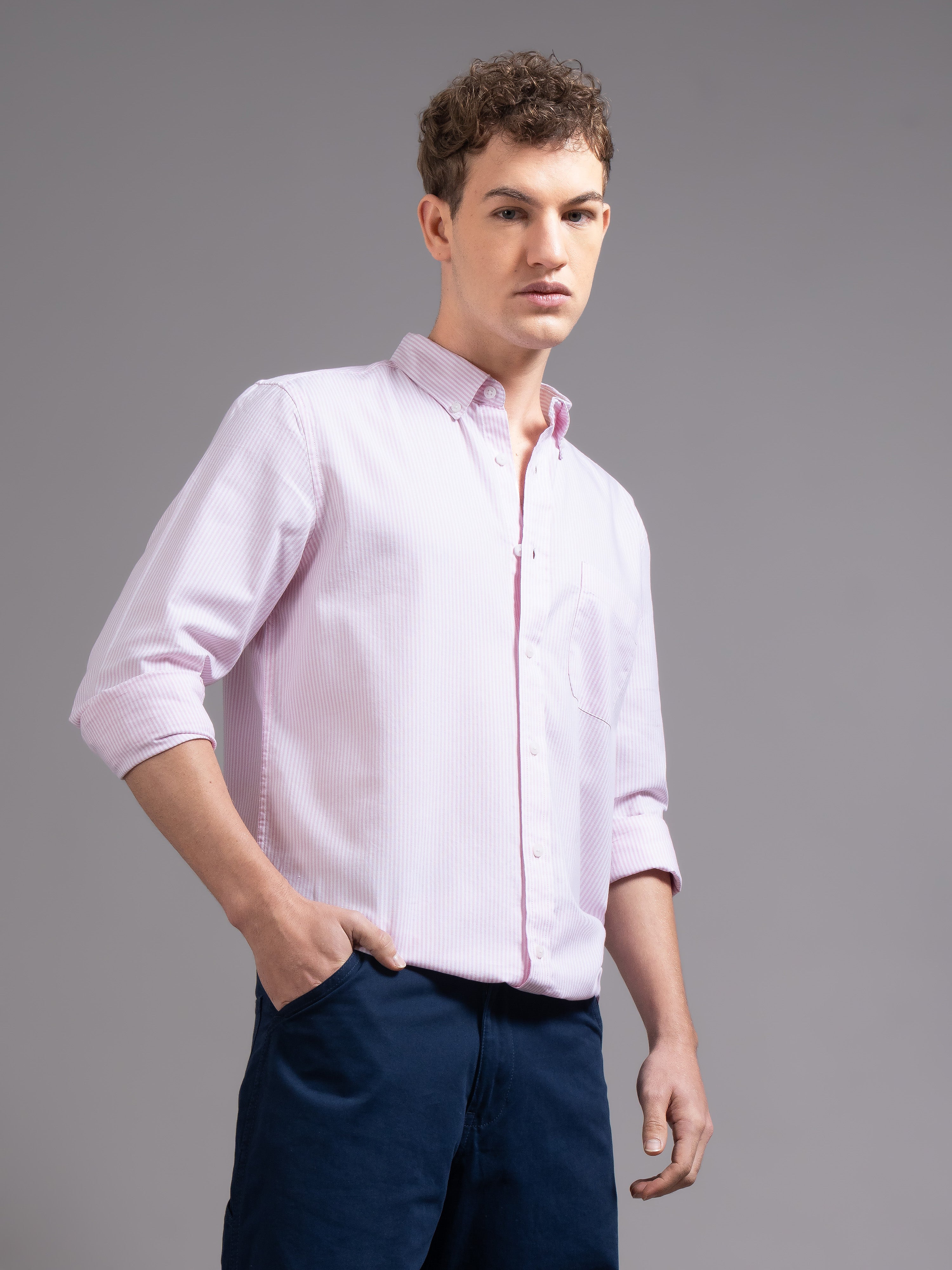 Men Pink Striped Shirt