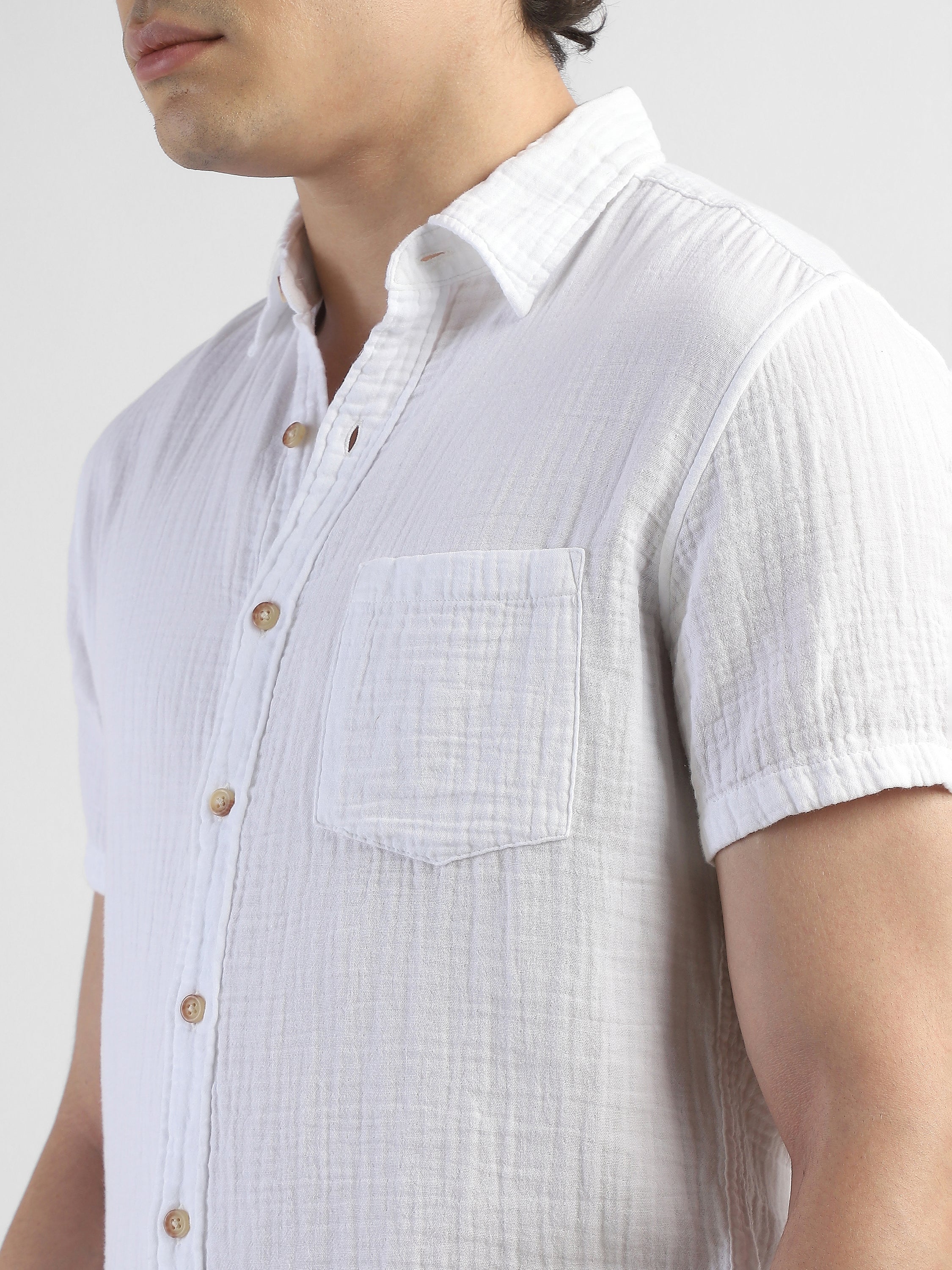 Men White Double Cloth Casual Shirt