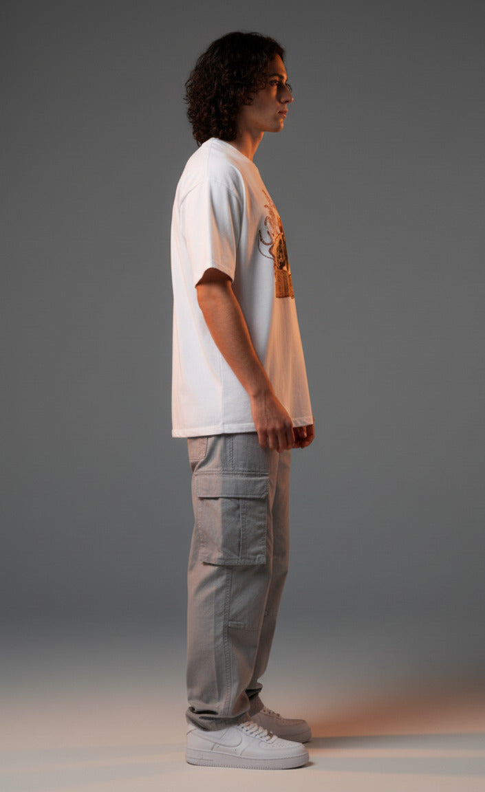 Men White Graphic Cotton Oversized T-Shirt