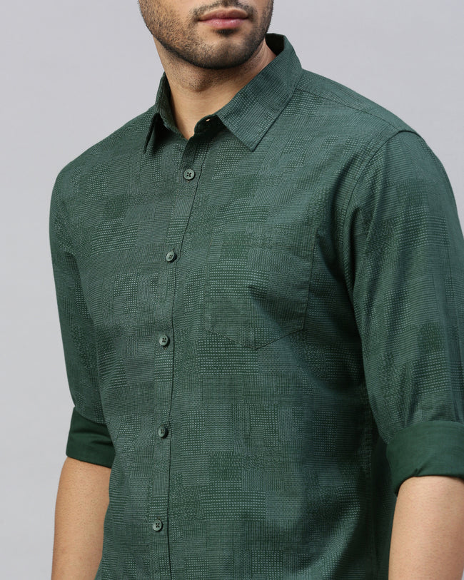 Men Green Cotton Slim Shirt
