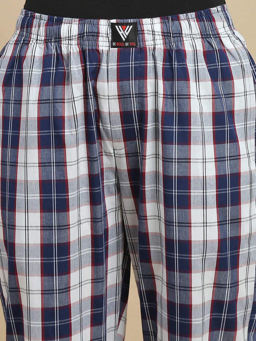Women Navy & White Checked Cotton Pyjamas