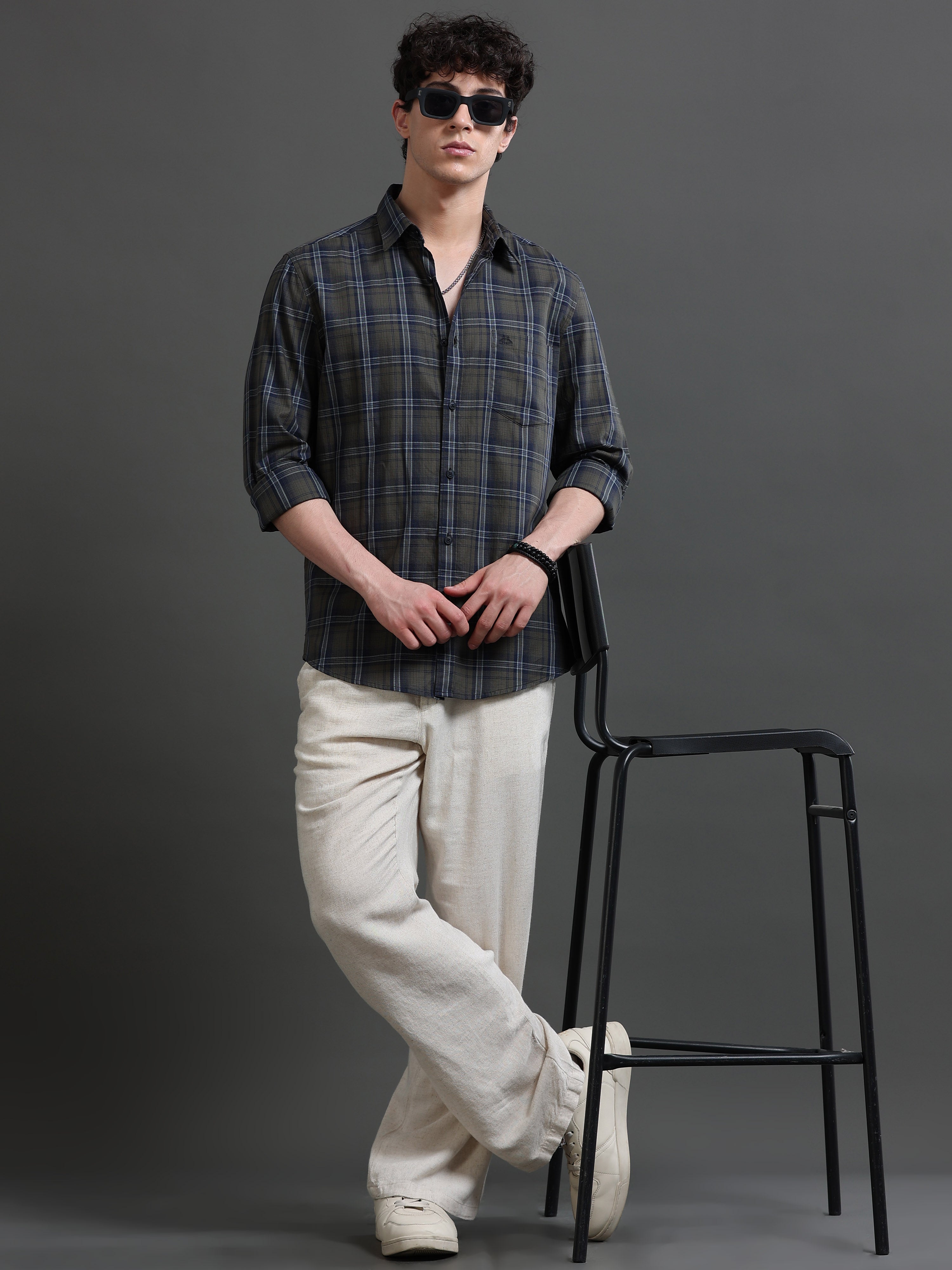 Men Green Check Shirt