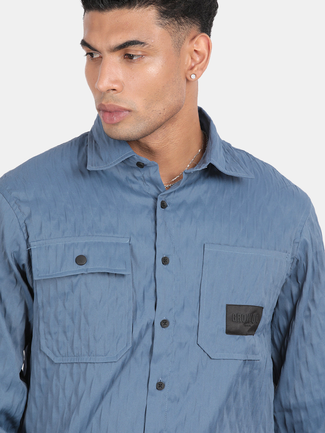 Men Blue Slim Fit Spread Collar Full Sleeve Casual Shirt