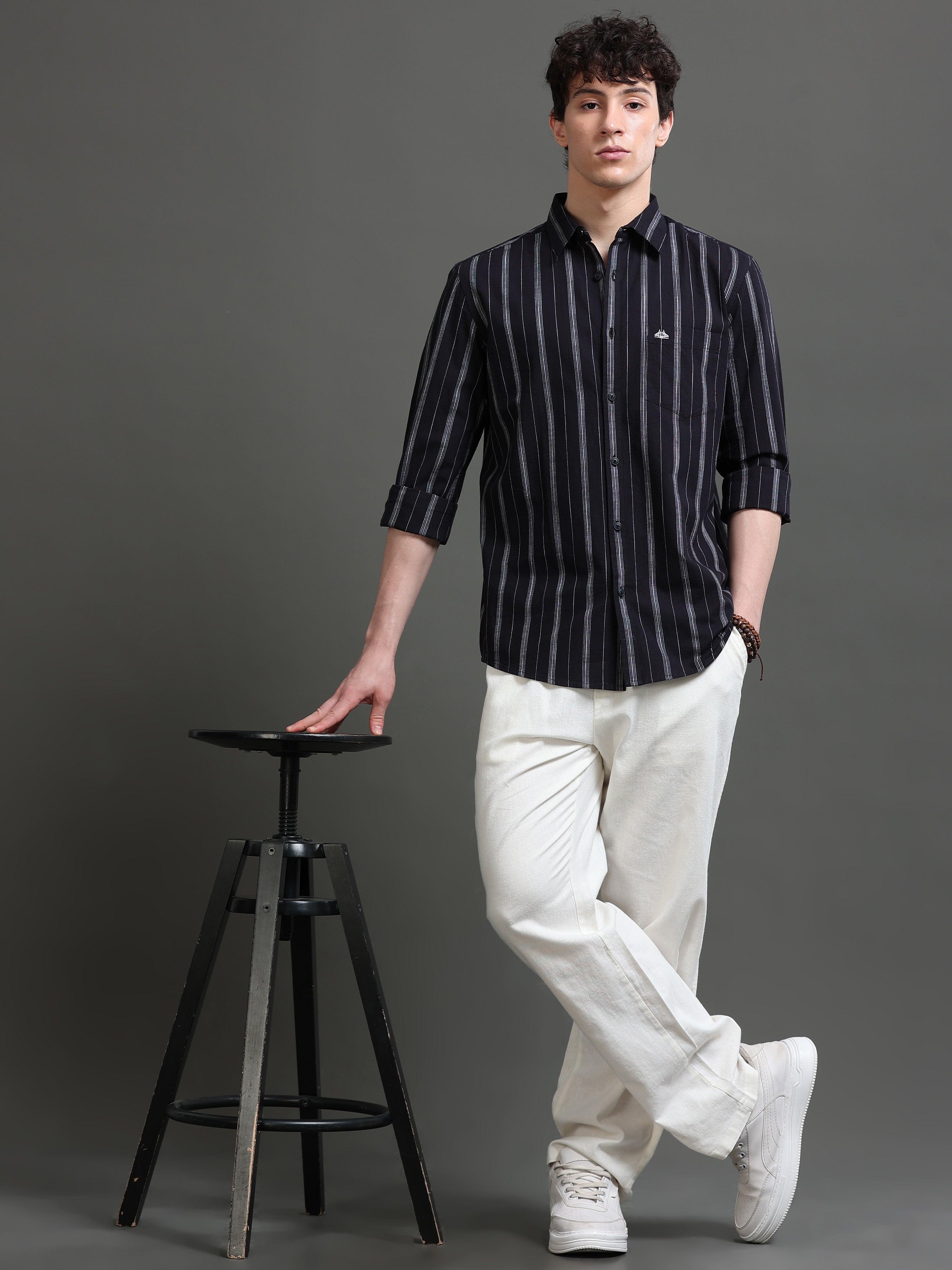 Men Black Striped Shirt