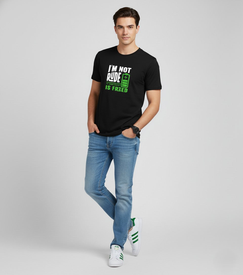 Men Printed Black Cotton Tshirt